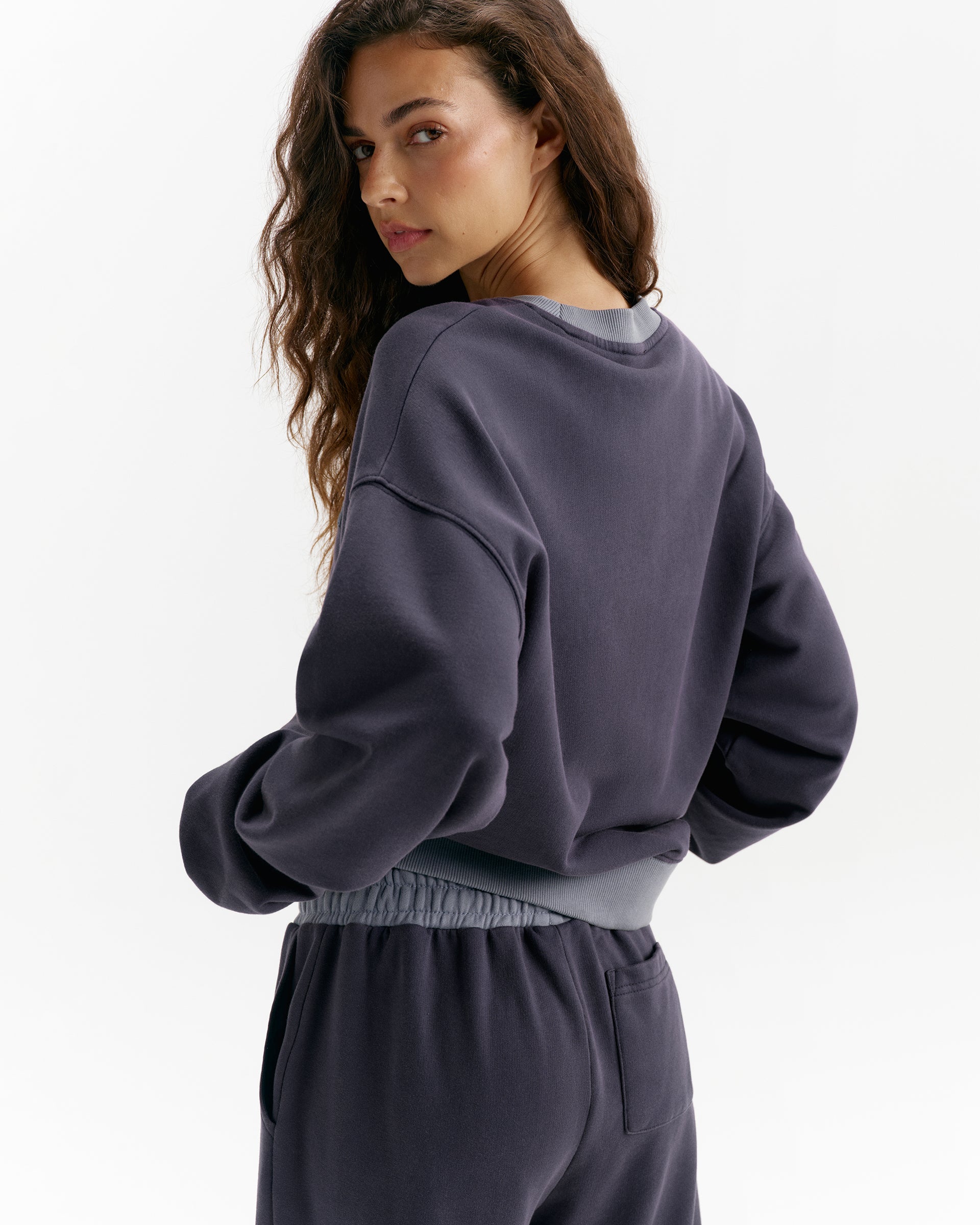 AS Contrast Rib Washed Sweatshirt - Navy Blue/Slate Blue
