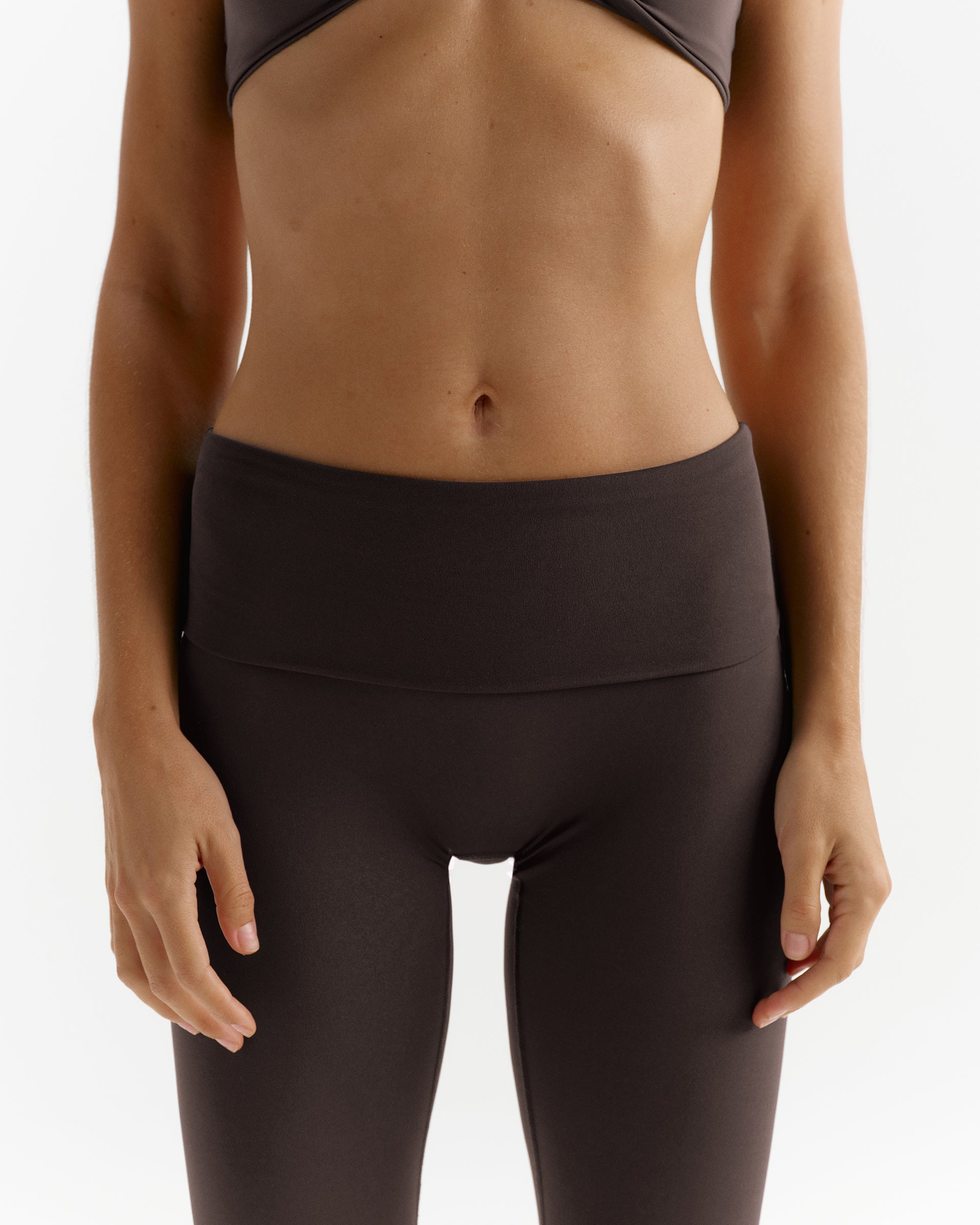 Fold Over Yoga Leggings - Coffee Bean