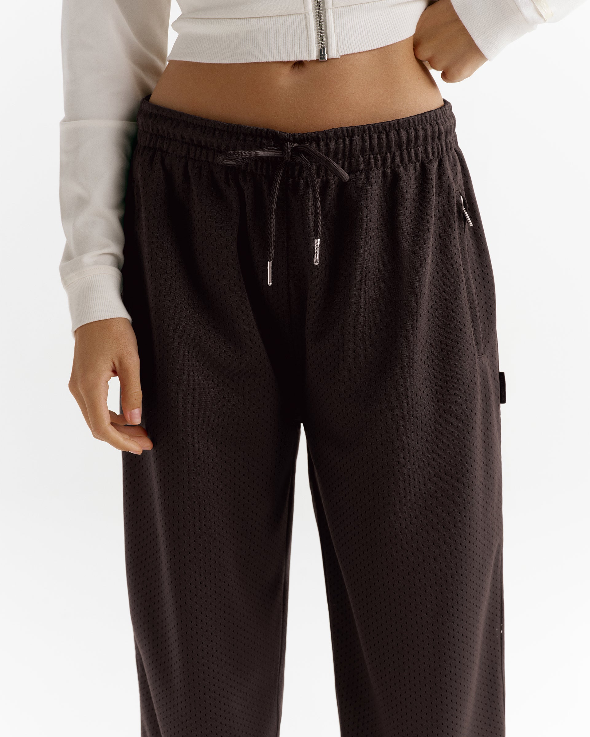 Mesh Overlay Track Pants - Coffee Bean