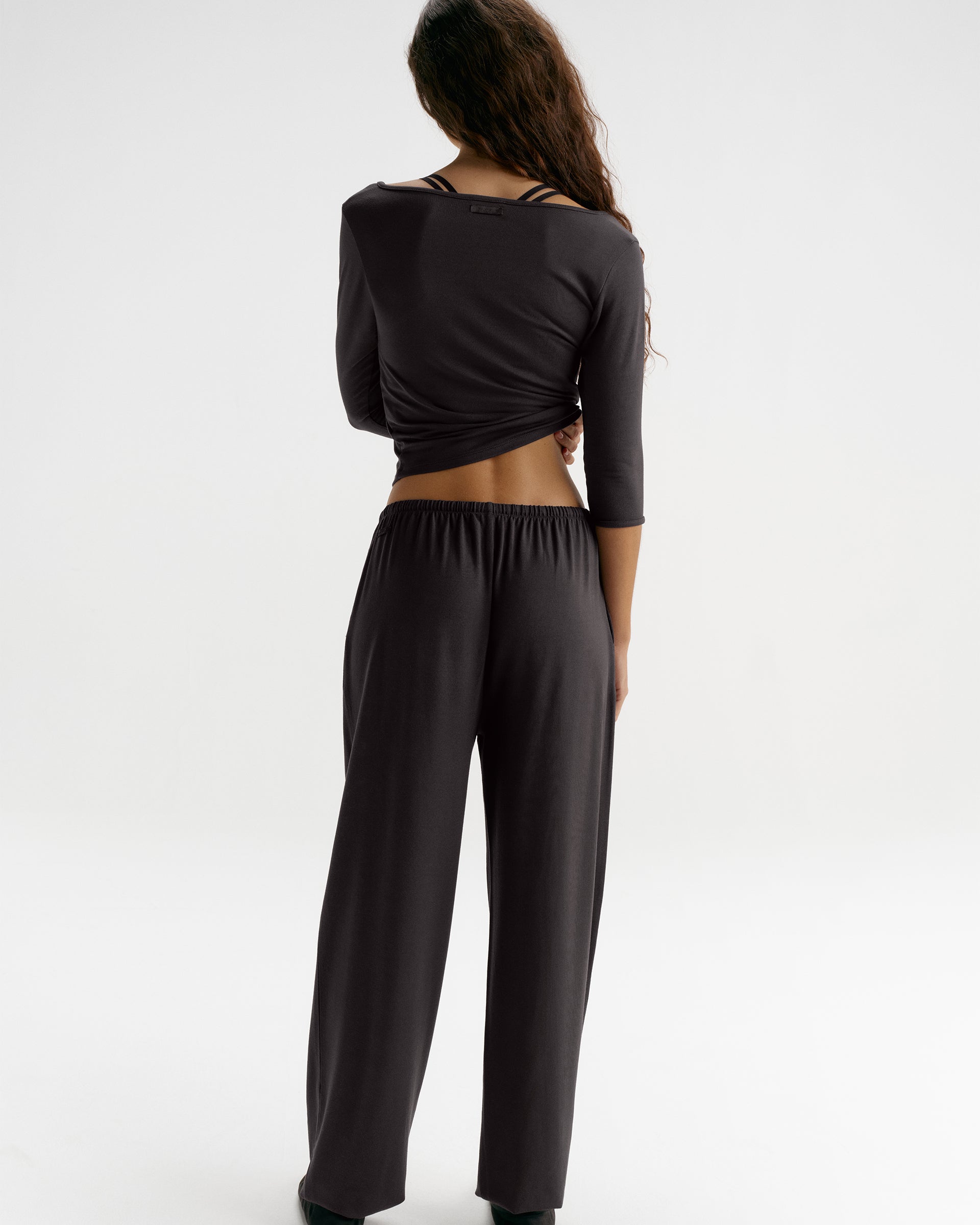 Modal Soft Lounge Long Sleeve Wrap Top - Coffee Bean