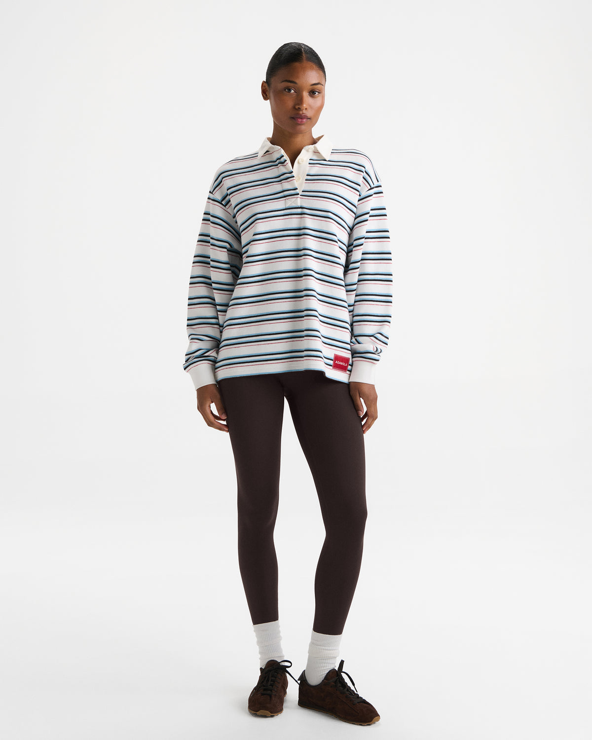 Varsity Oversized Stripe Rugby Sweatshirt - Airy Blue/Marshmallow White