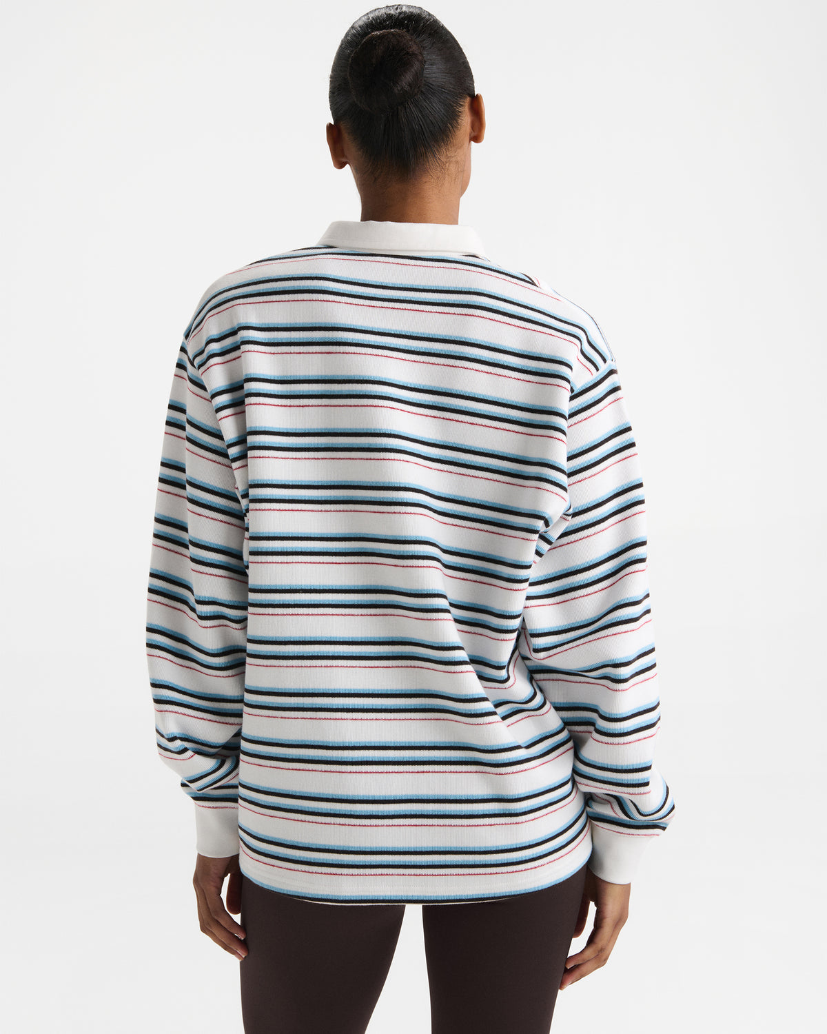 Varsity Oversized Stripe Rugby Sweatshirt - Airy Blue/Marshmallow White
