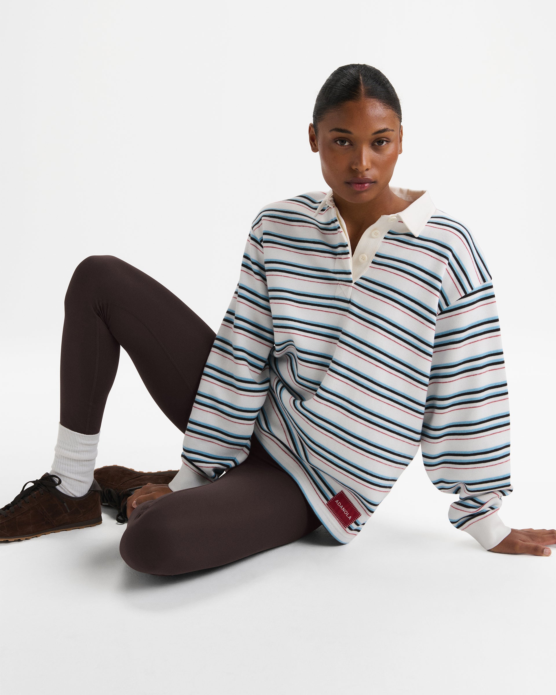 Varsity Oversized Stripe Rugby Sweatshirt - Airy Blue/Marshmallow White