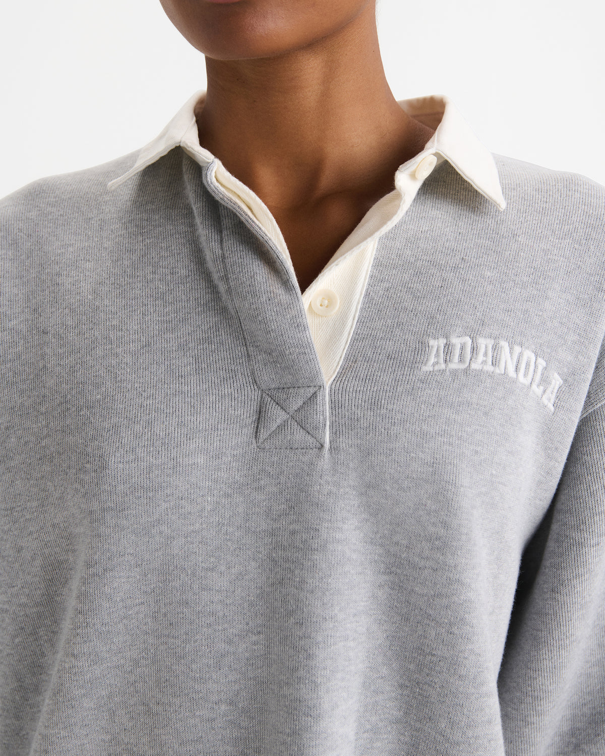 Varsity Oversized Rugby Top - Light Grey Melange/Marshmallow White