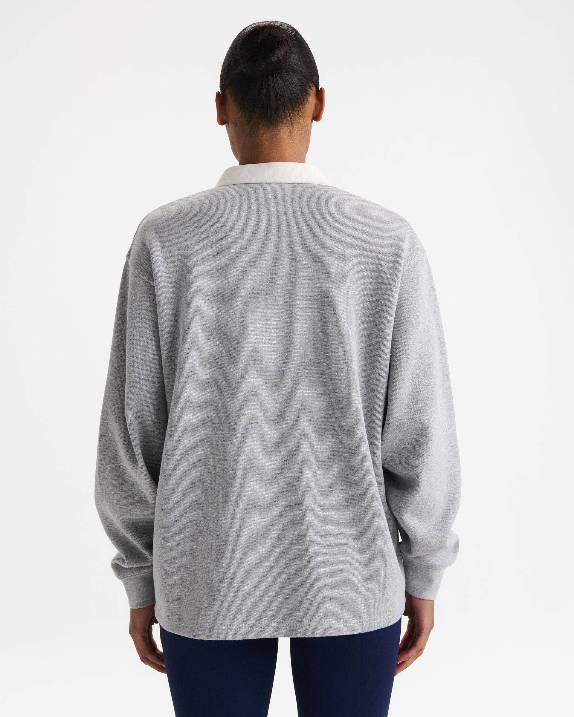 Varsity Oversized Rugby Top - Light Grey Melange/Marshmallow White