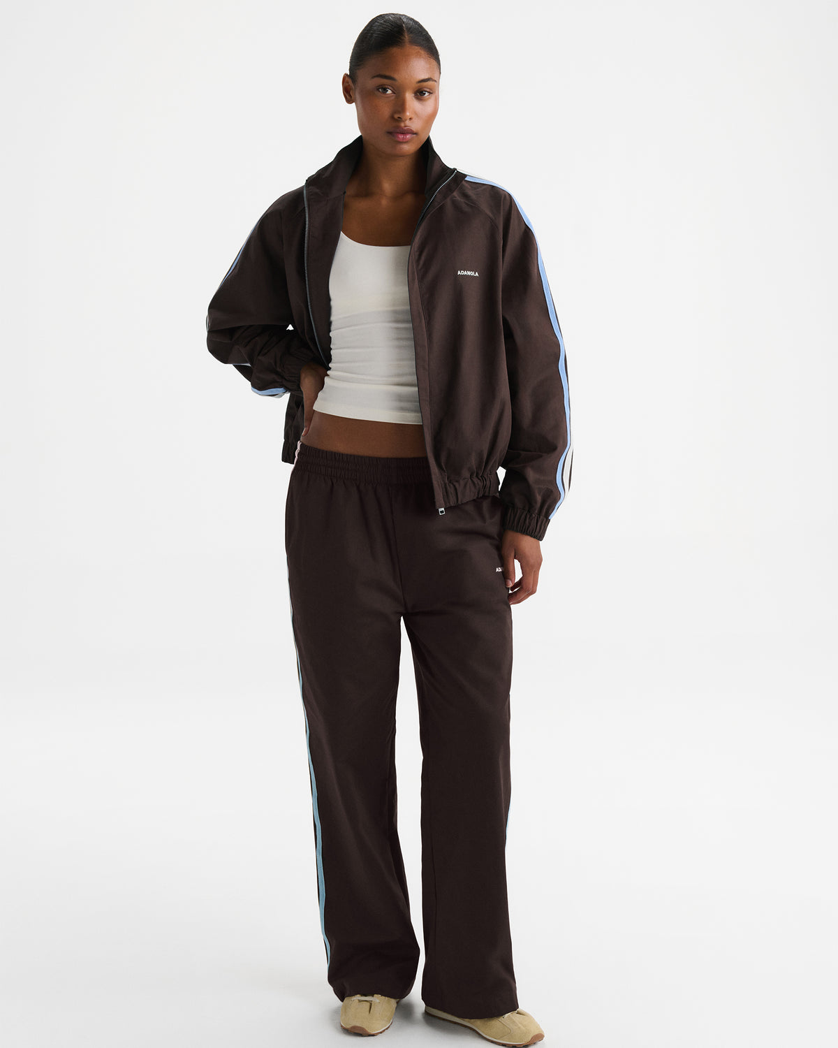 Woven Tape Detail Trousers - Coffee Bean