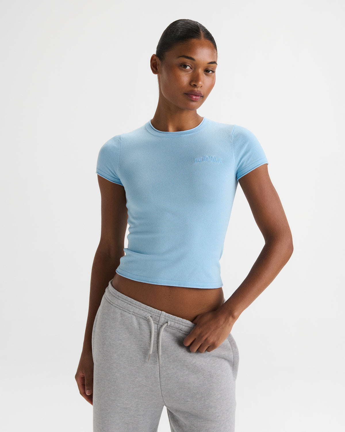 Varsity Knit Crew Neck T-shirt - Light Breeze Blue