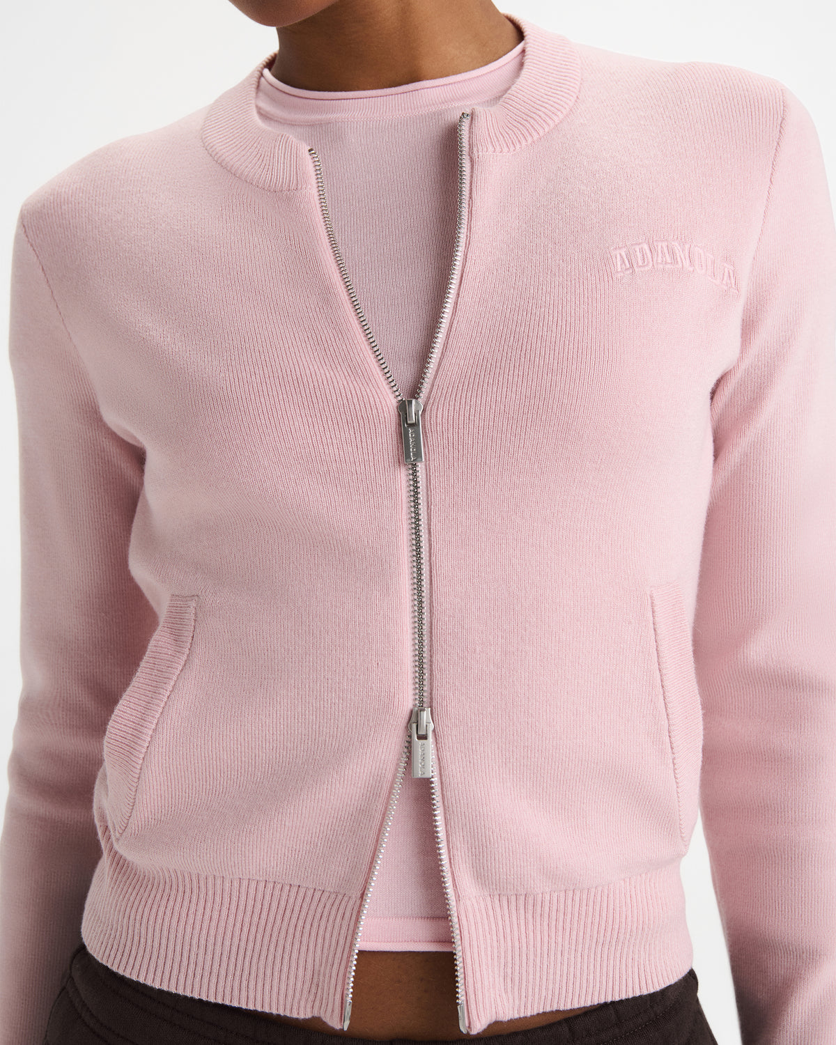 Varsity Knit Zip Through Cardigan - Pink