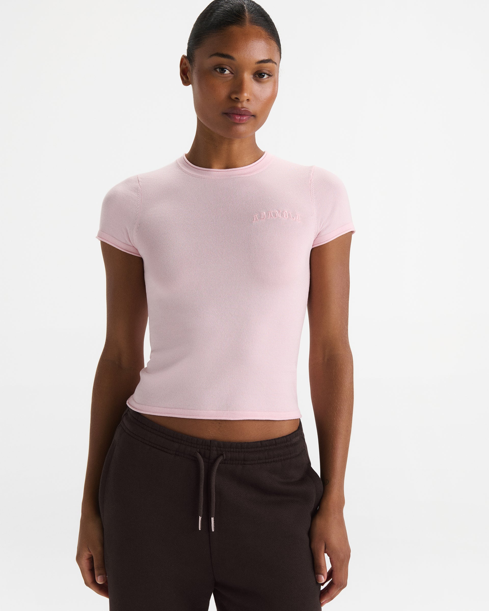 Varsity Knit Crew Neck T-shirt - Pink