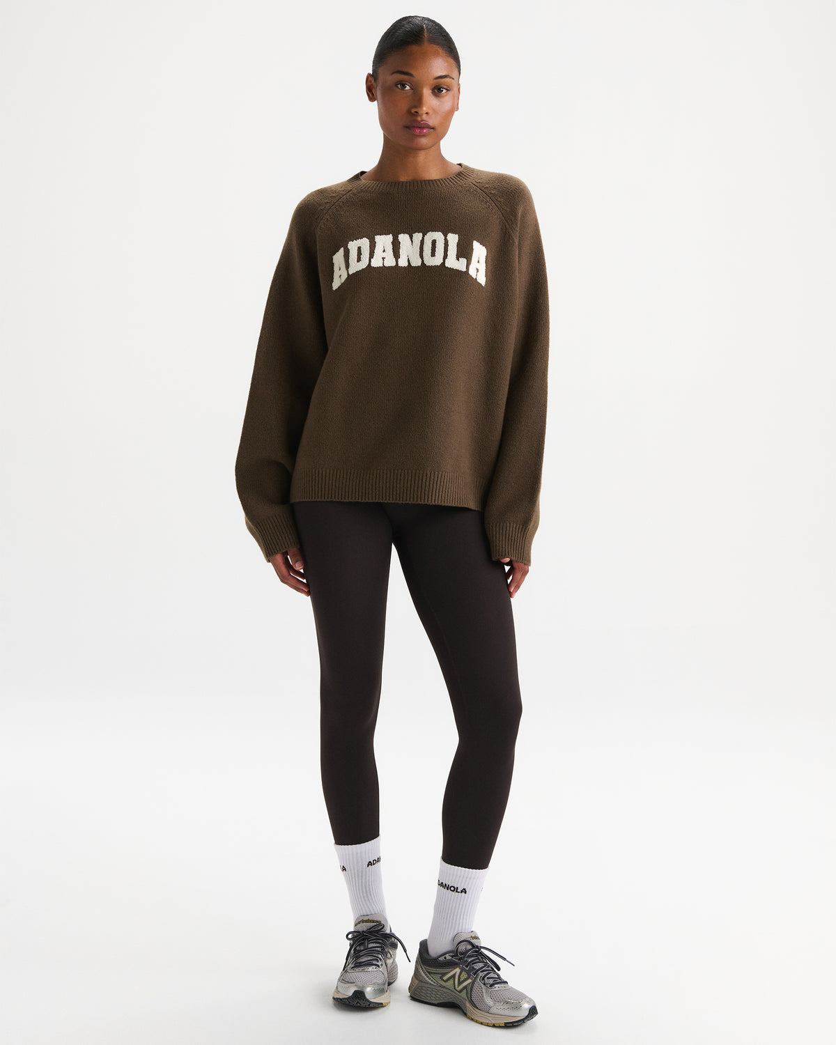 Varsity Boucle Oversized Knit Sweatshirt - Dark Cocoa Brown/Marshmallow White