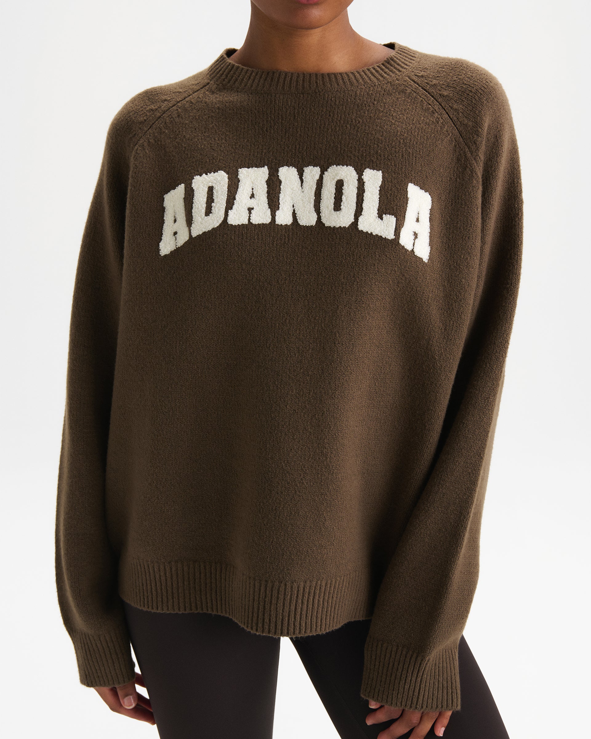 Varsity Boucle Oversized Knit Sweatshirt - Dark Cocoa Brown/Marshmallow White