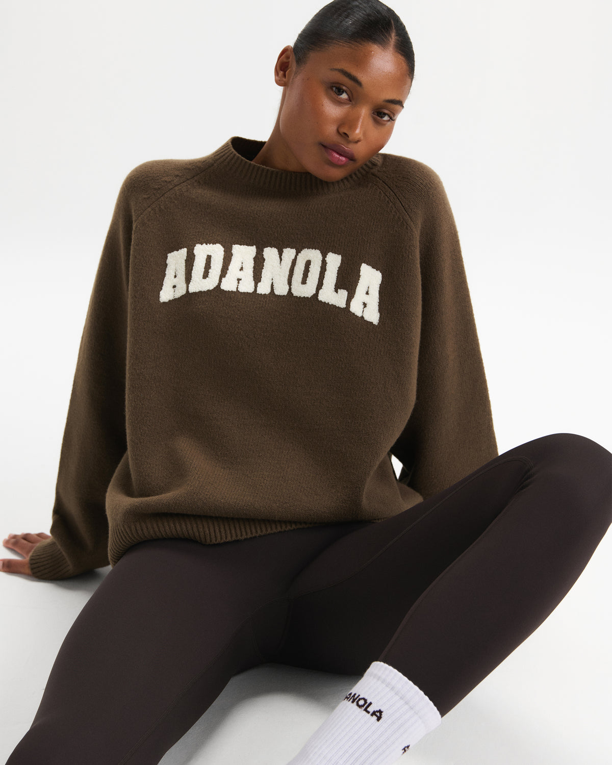 Boucle Oversized Knit Sweatshirt Dark Cocoa