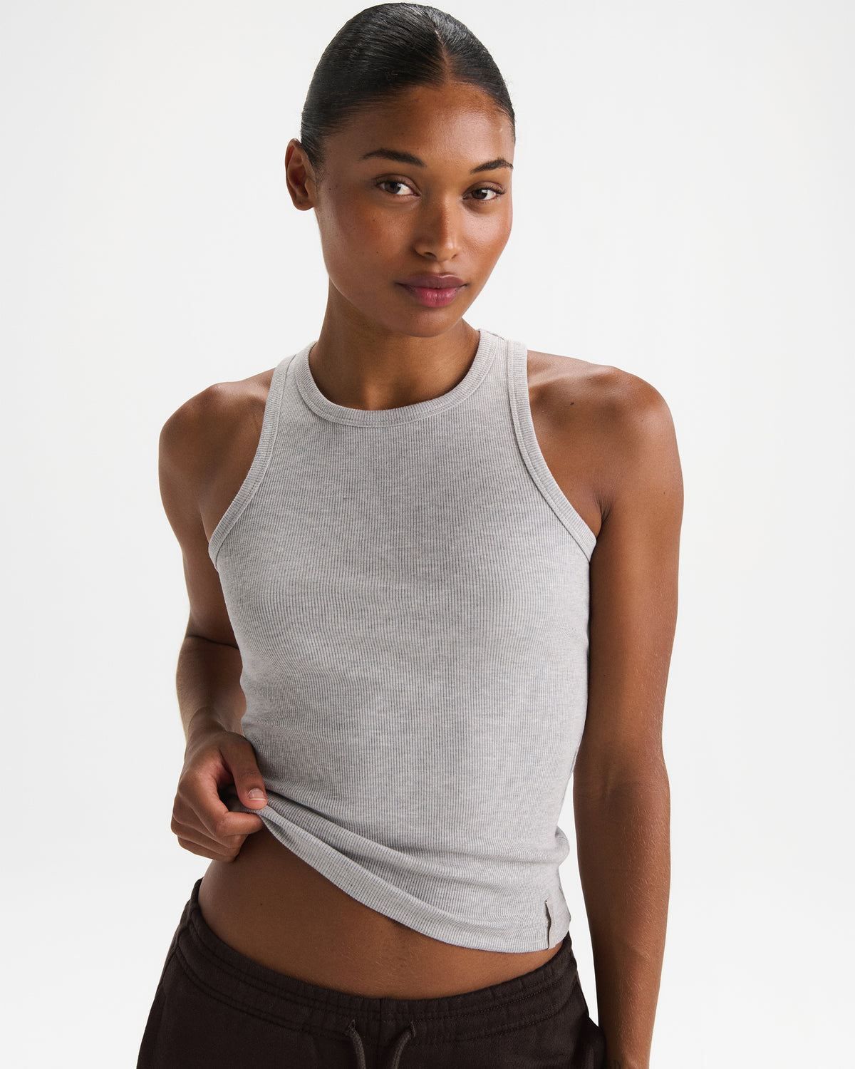 Modal Soft Rib Tank Top - Light Grey Melange