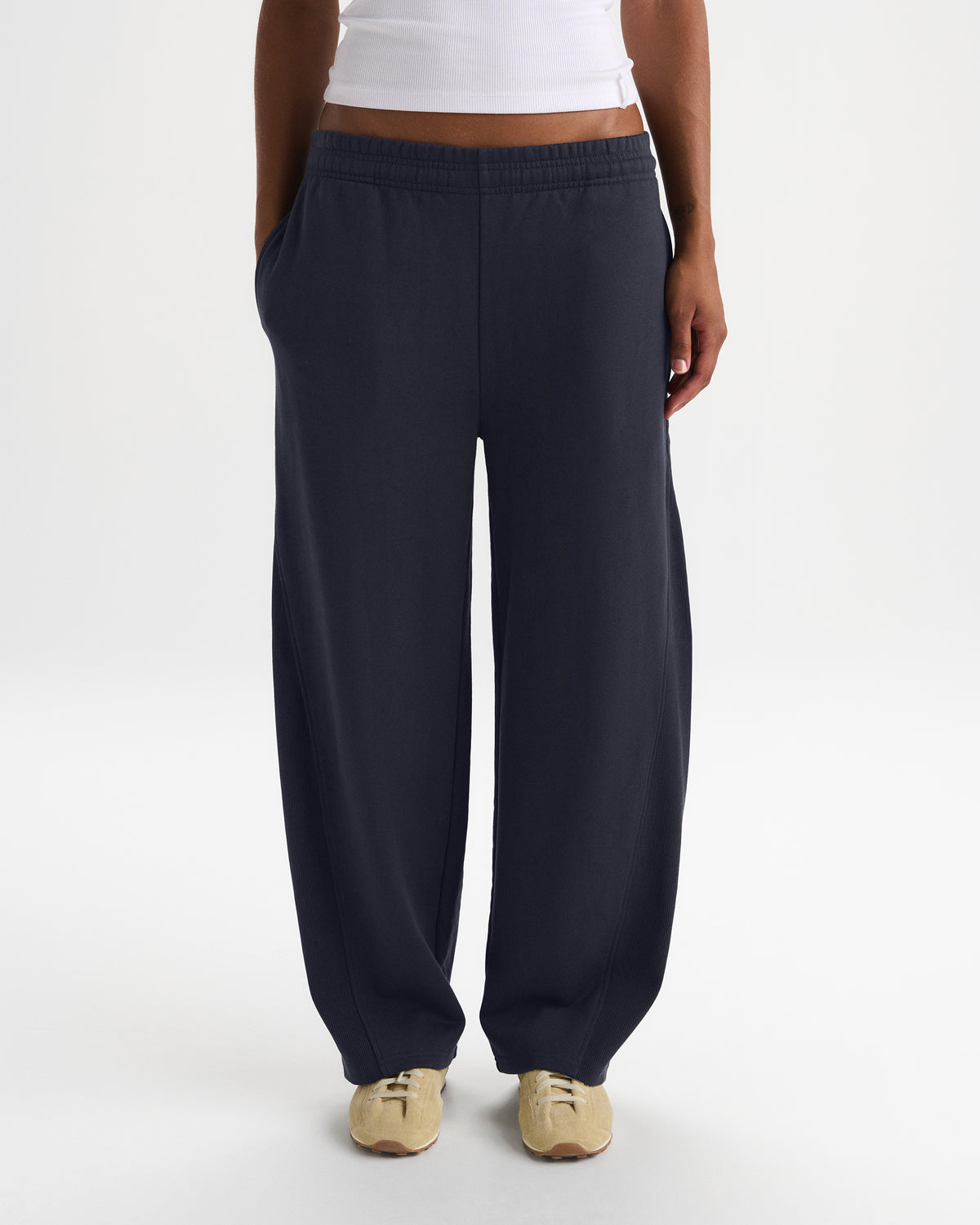 Ribbed Panel Barrel Leg Sweatpants - Midnight Blue