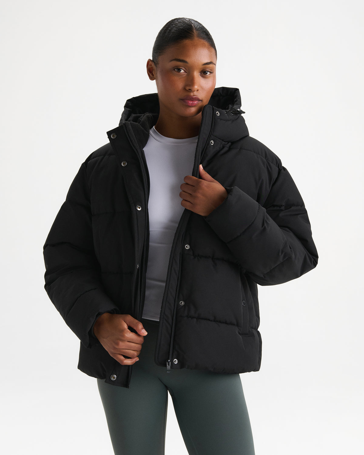 Hooded Puffer Jacket - Black