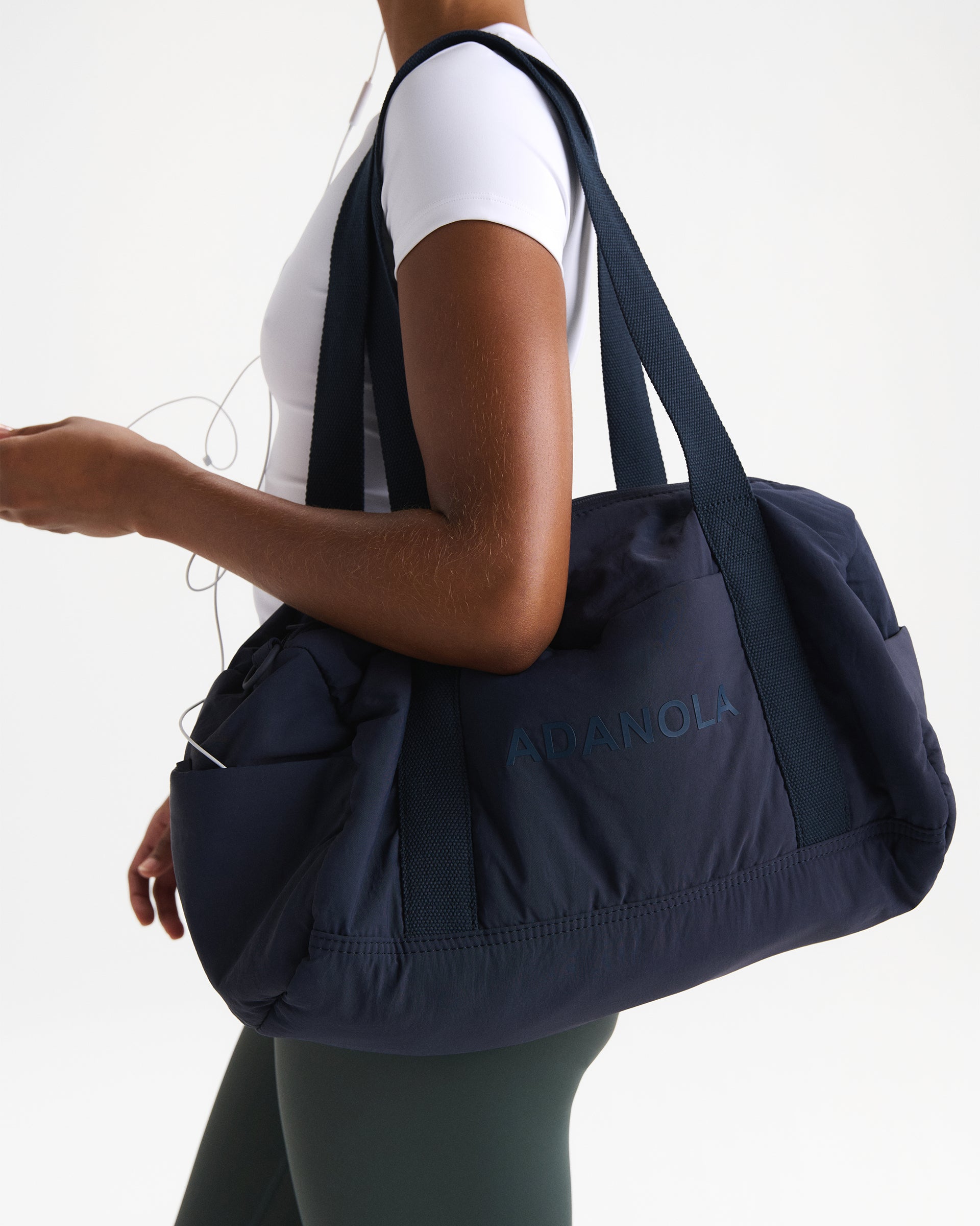 Nylon Duffle Gym Bag - Navy Blue
