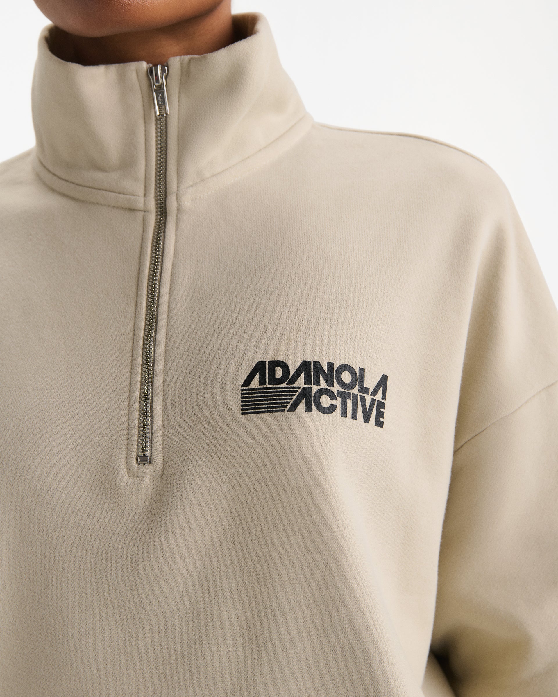 Retro Sports Oversized Funnel Neck Zip Sweatshirt - Stone