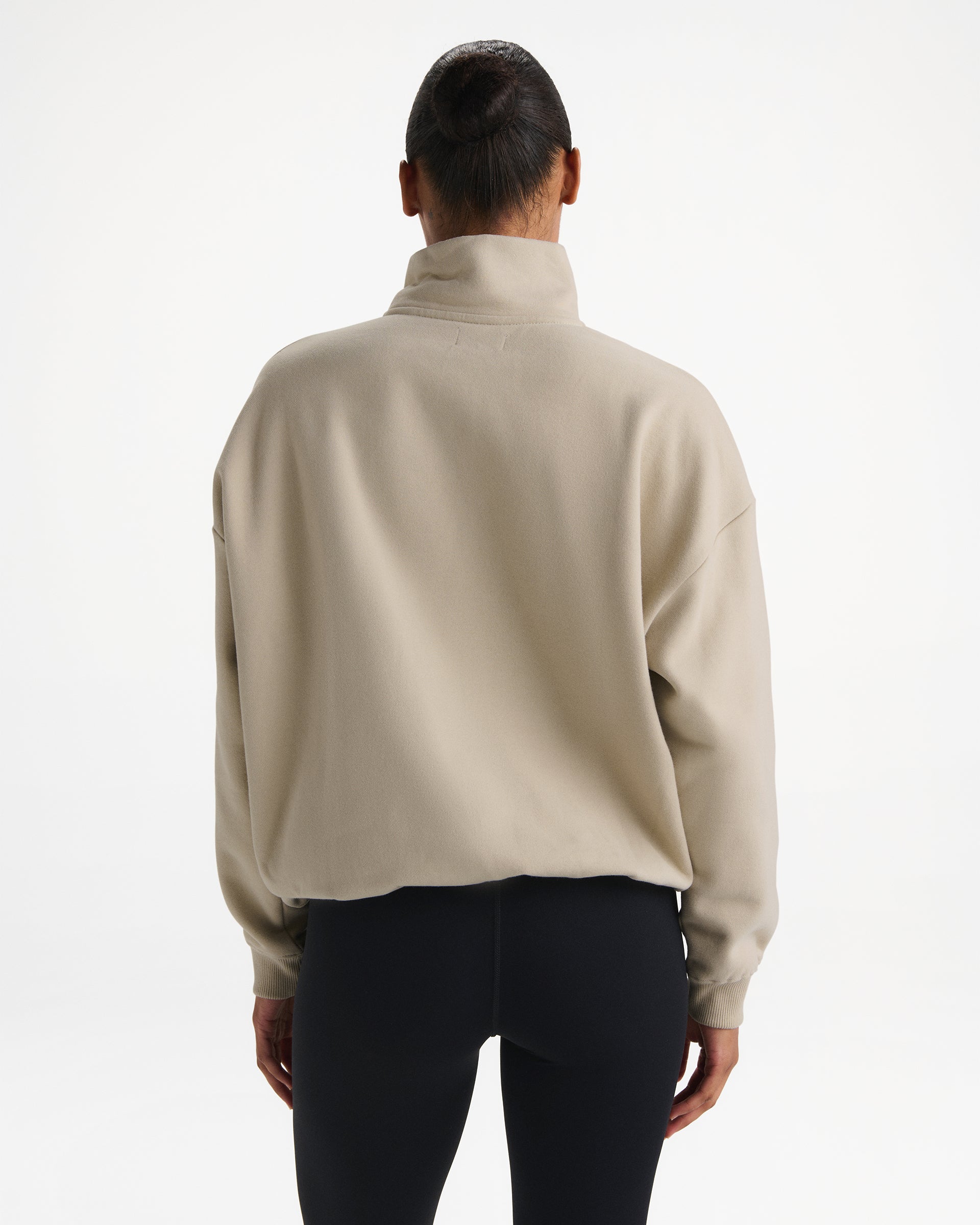Retro Sports Oversized Funnel Neck Zip Sweatshirt - Stone