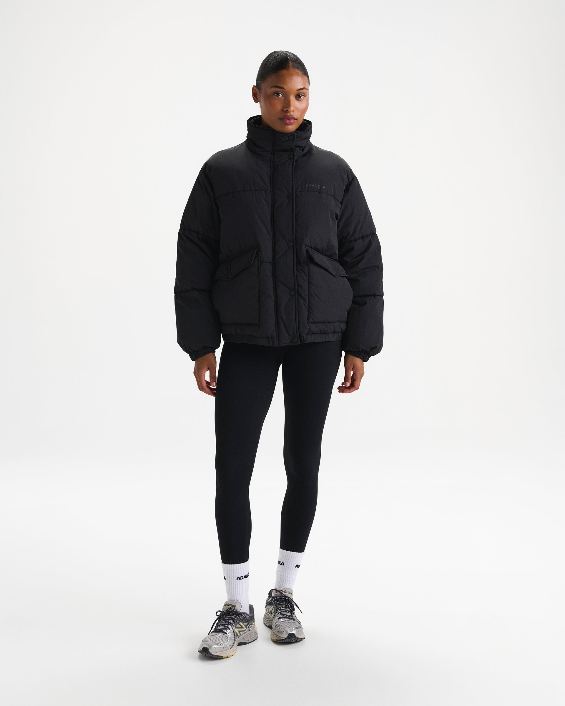 Funnel Neck Puffer Jacket - Black – Adanola