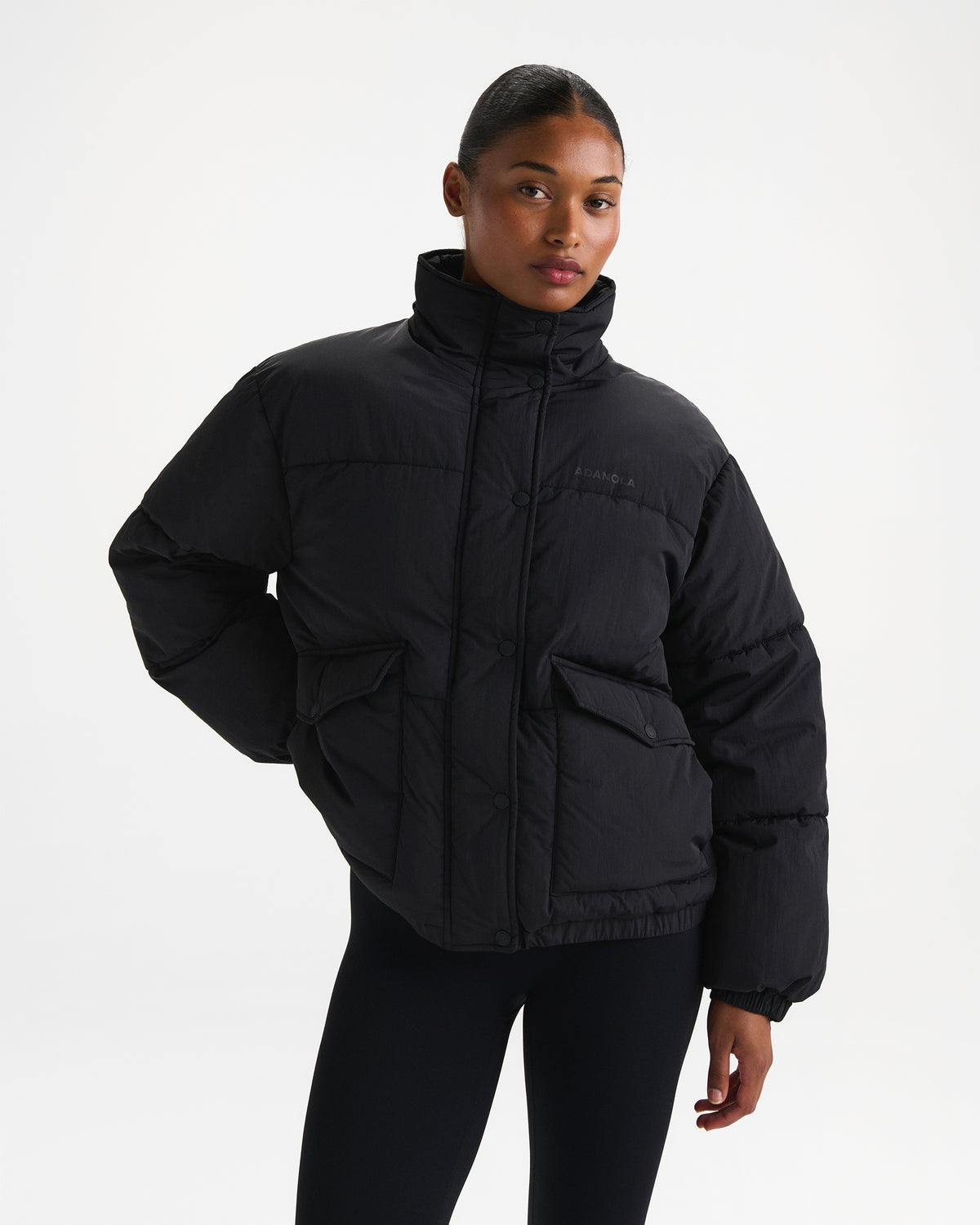 Funnel Neck Puffer Jacket - Black