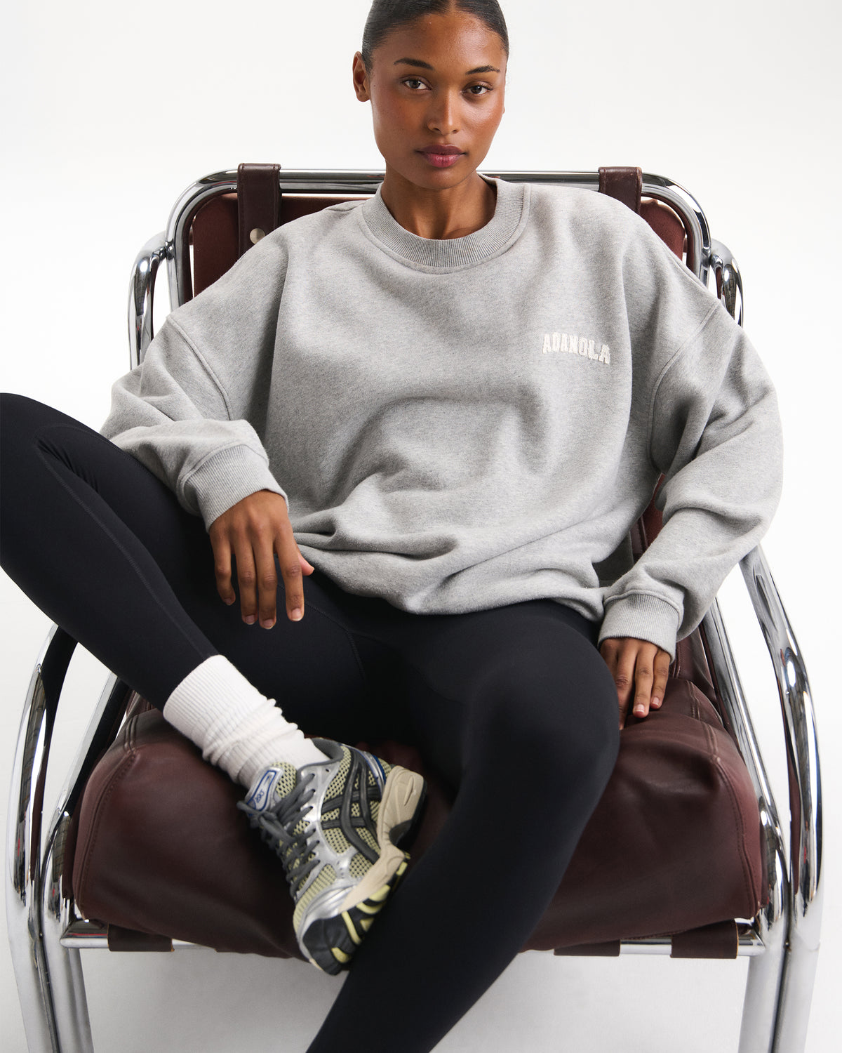 Varsity Oversized Sweatshirt - Grey Melange/Marshmallow White