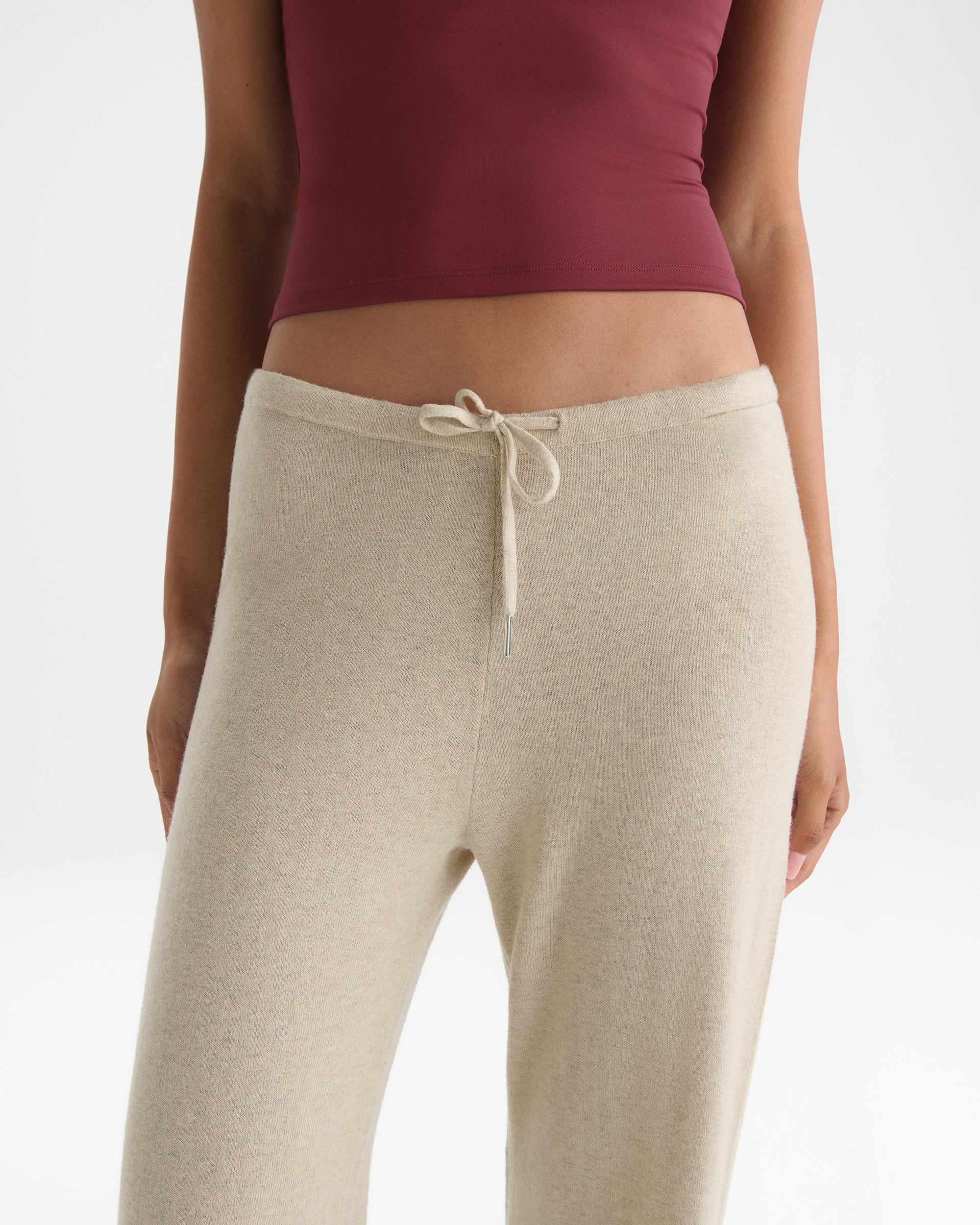 Knit Low Rise Roll Pants - Oatmeal Marl