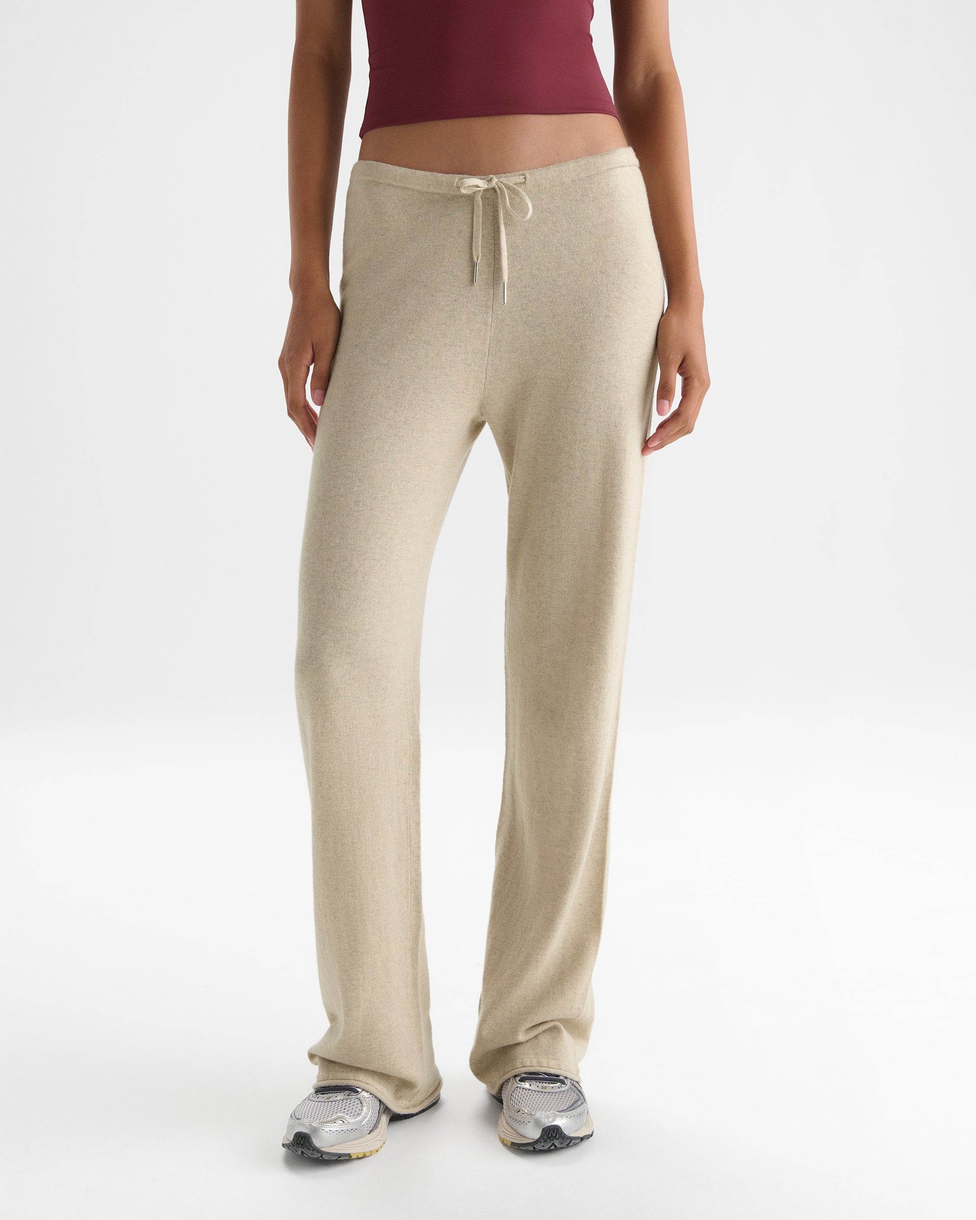 Knit Low Rise Roll Pants - Oatmeal Marl