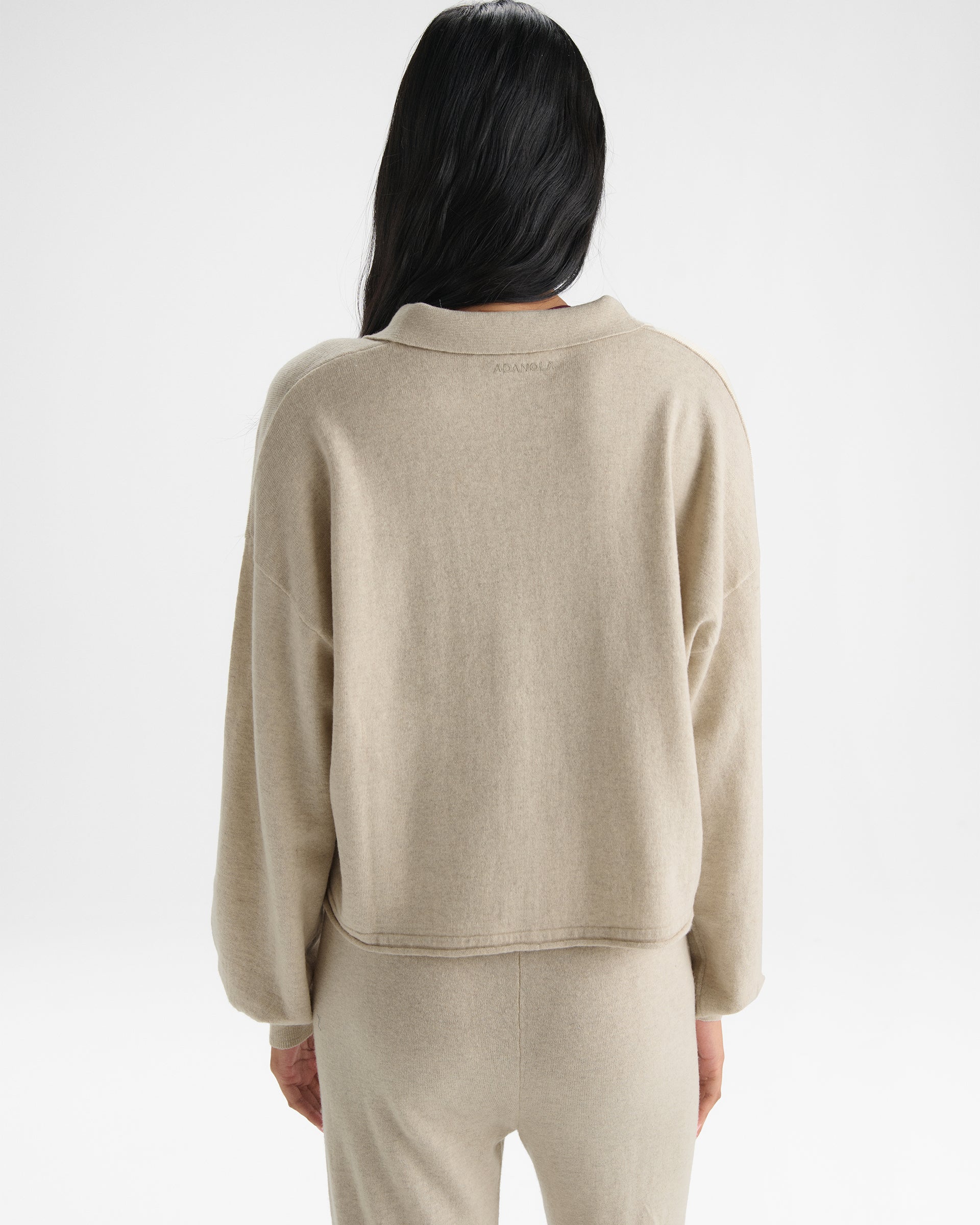 Roll Edge Knit Polo Top - Oatmeal Marl