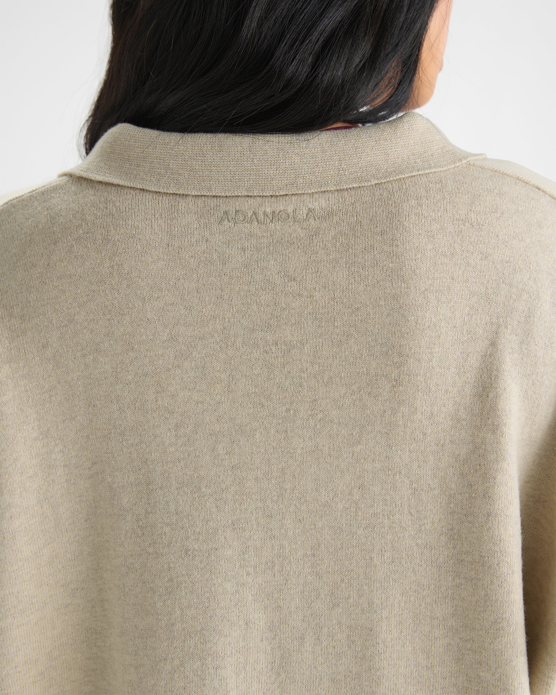 Roll Edge Knit Polo Top - Oatmeal Marl