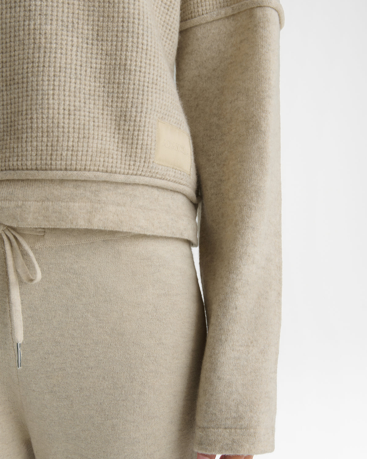 Double Layered Cashmere Blend Knit Long Sleeve Top - Oatmeal Marl