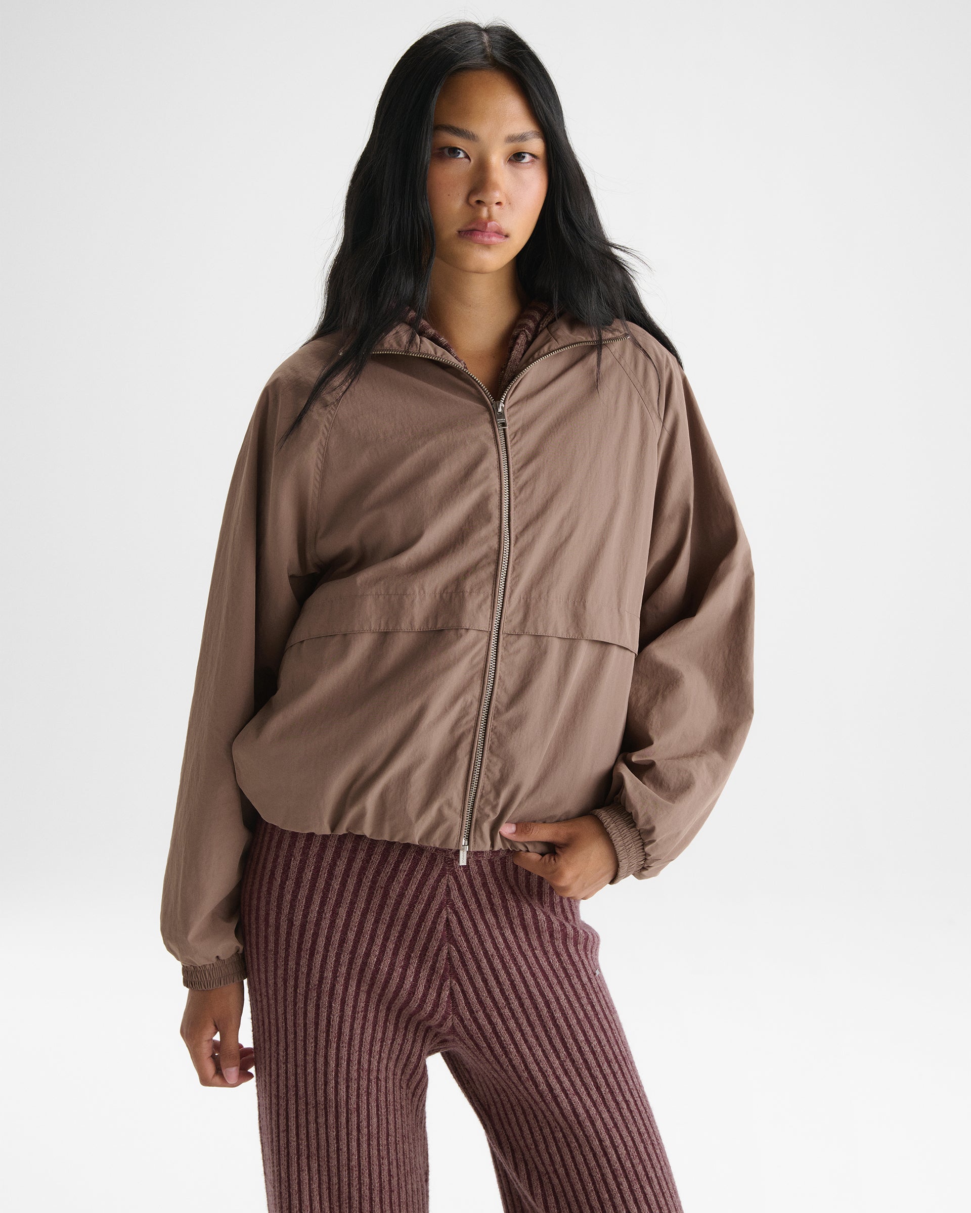 Raglan Storm Flap Track Jacket - Mink Brown