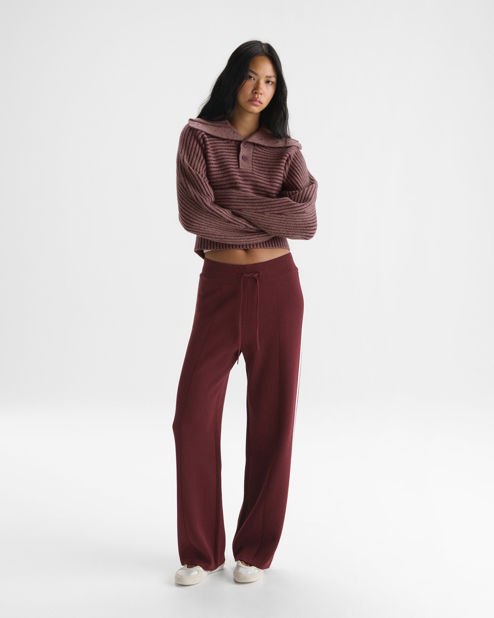 Knit Straight Leg Pants - Damson Red