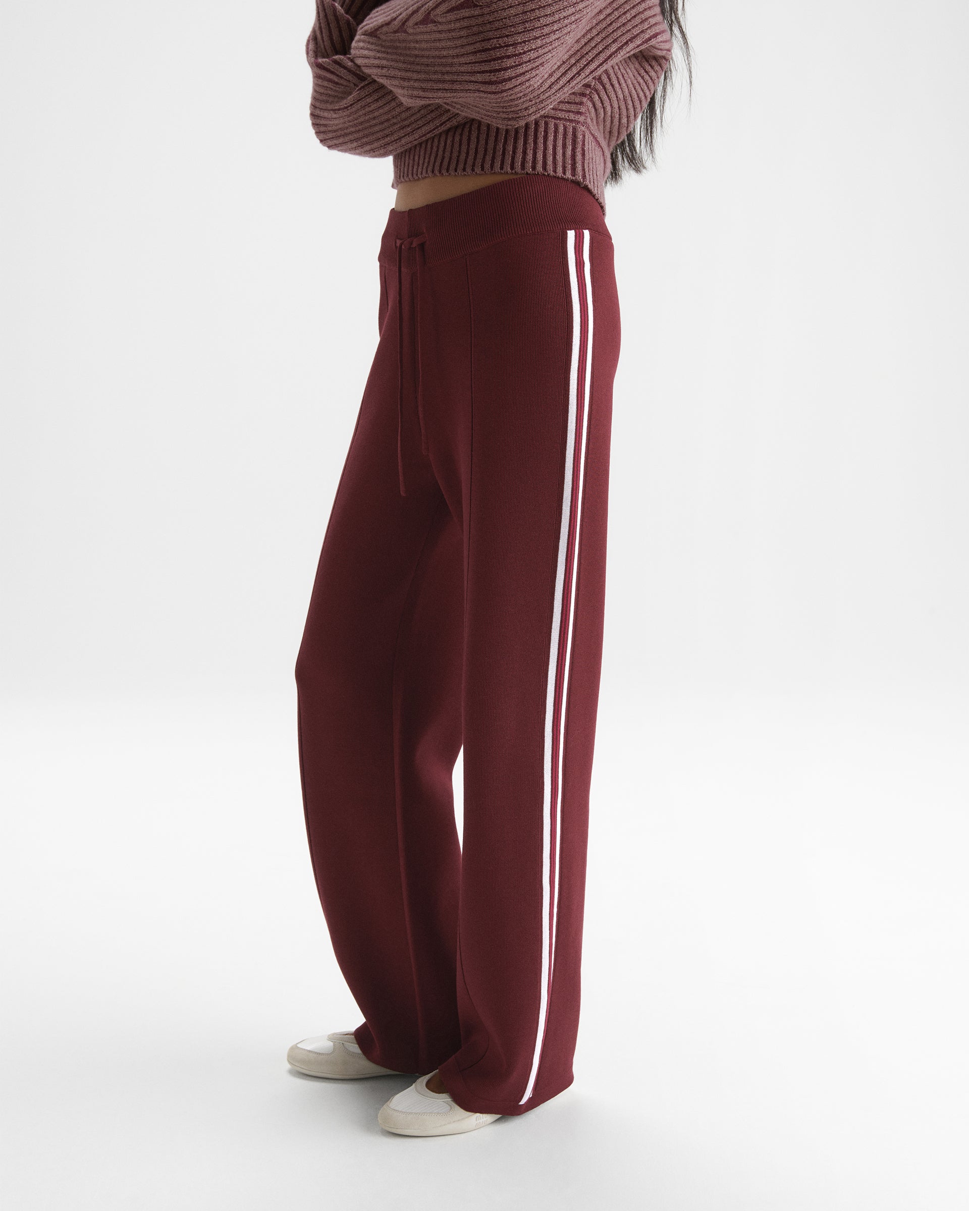 Knit Straight Leg Pants - Damson Red