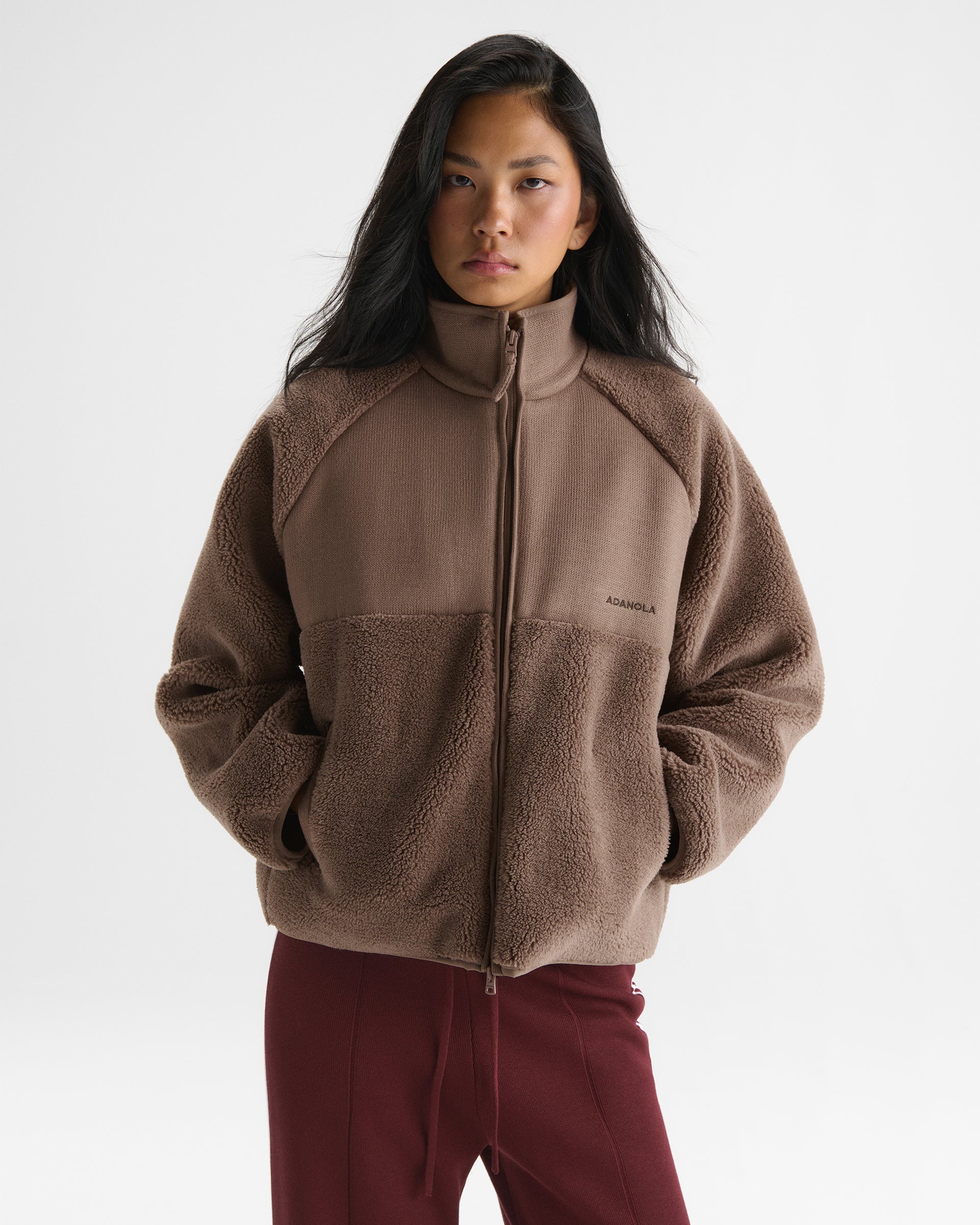Knit Panel Detail Fleece - Mink Brown