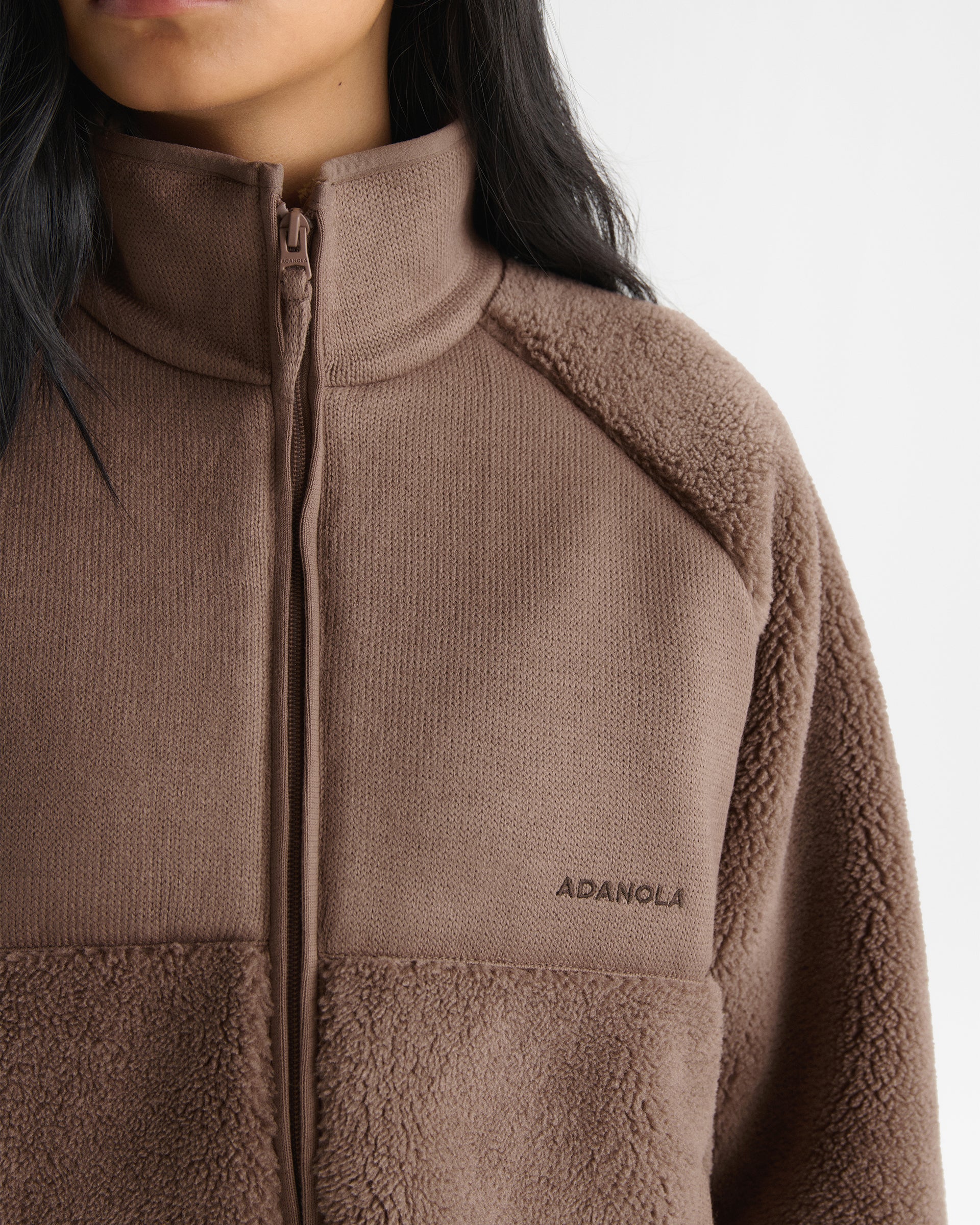 Knit Panel Detail Fleece - Mink Brown