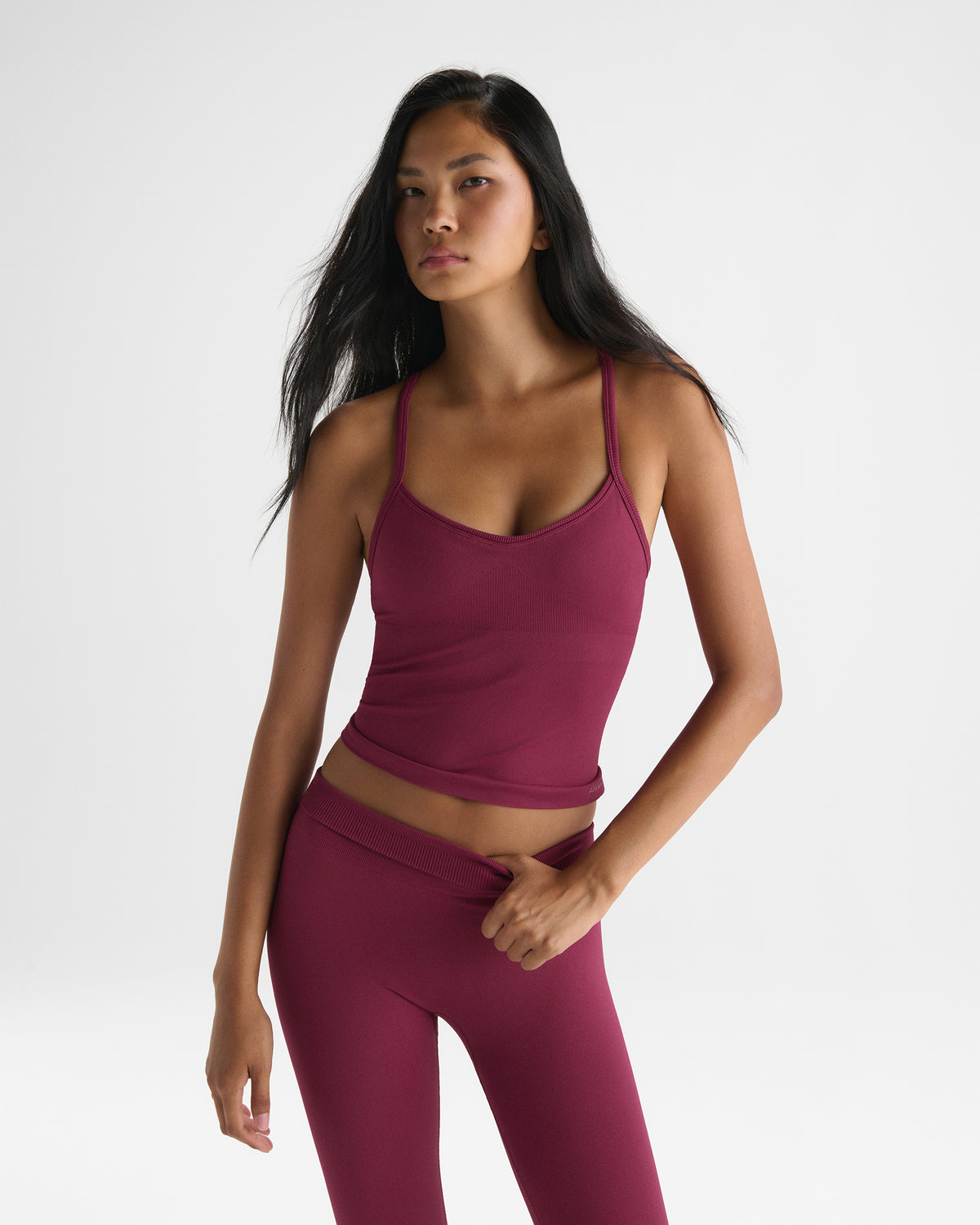 Classic Seamless Cross Back Tank Top - Berry Red