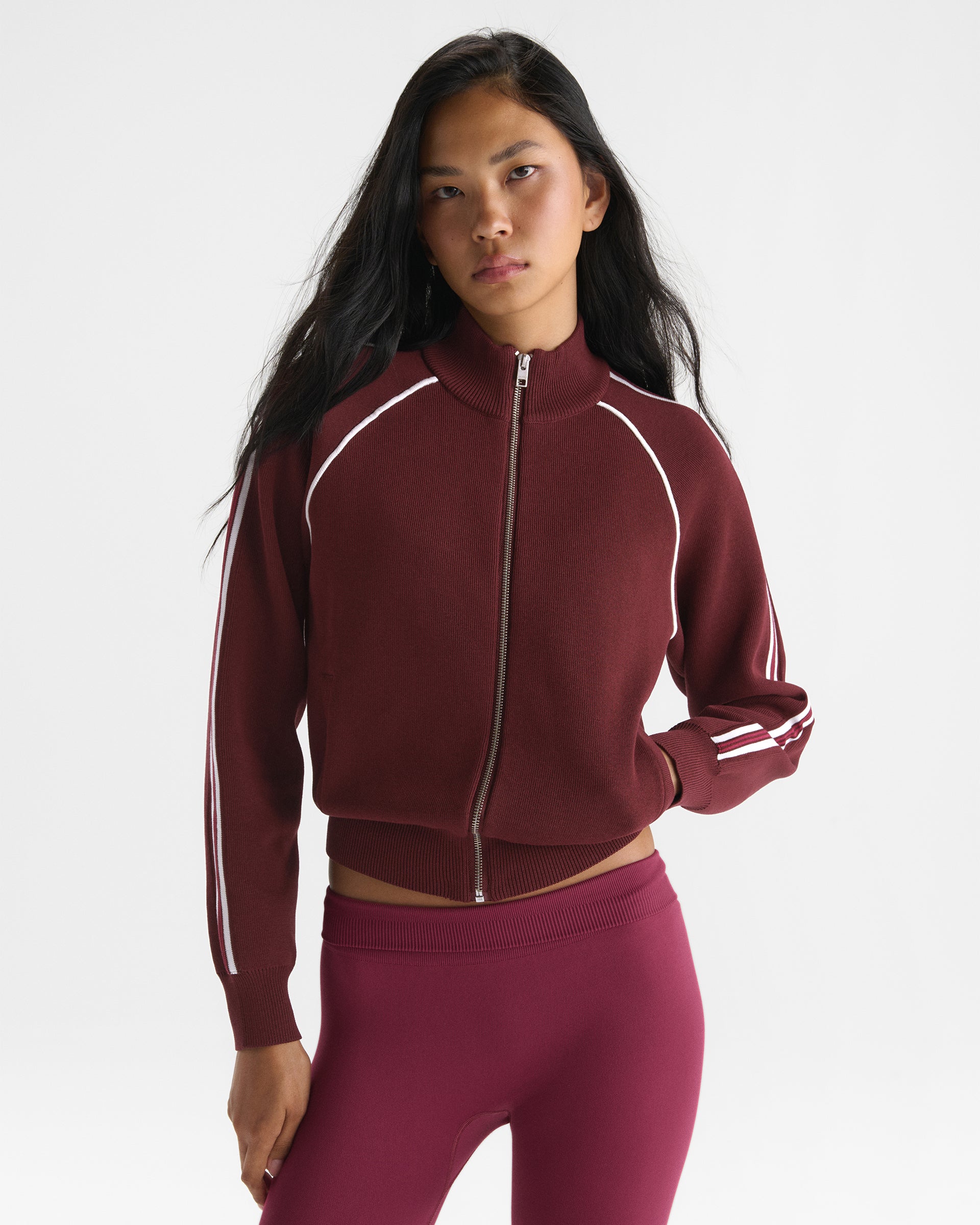 Knit Track Jacket - Damson Red