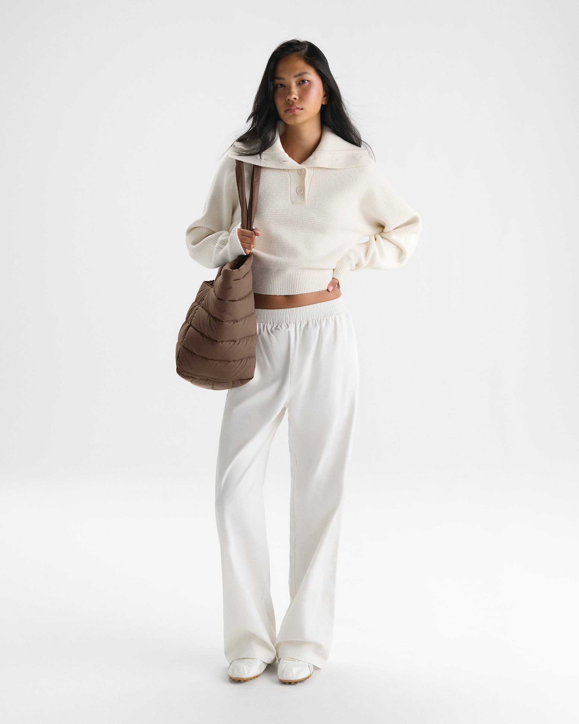 Rib Knit Henley Sweatshirt - Marshmallow White