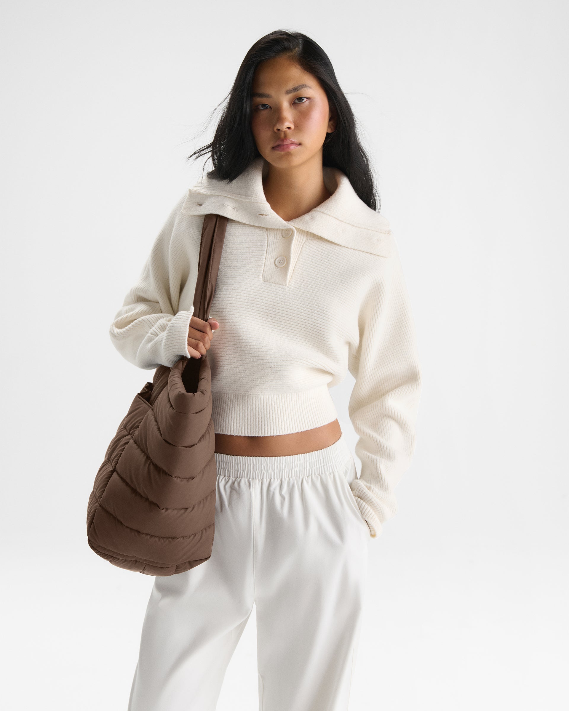 Coated Quilted Tote Bag - Chocolate Brown