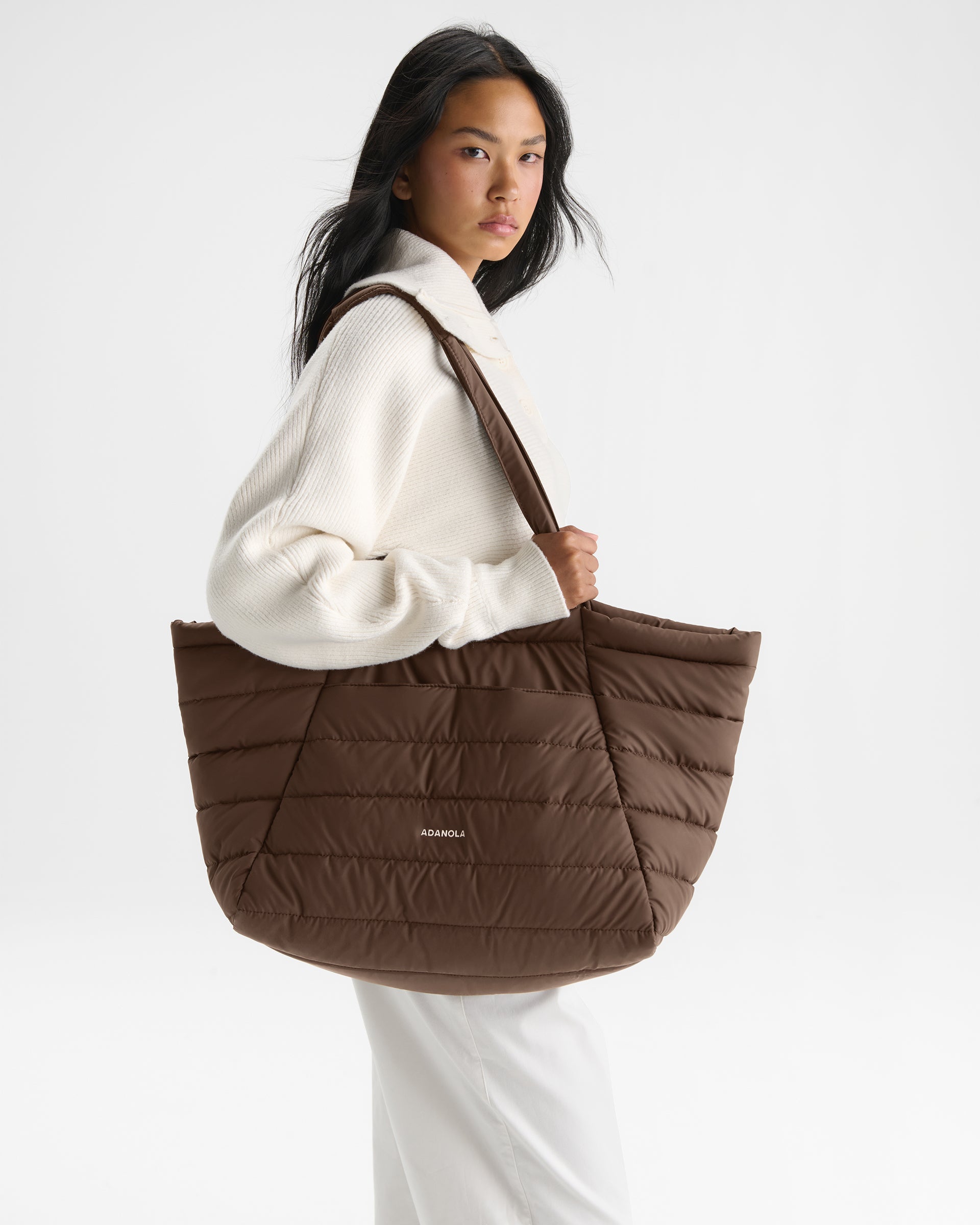 Coated Quilted Tote Bag - Chocolate Brown