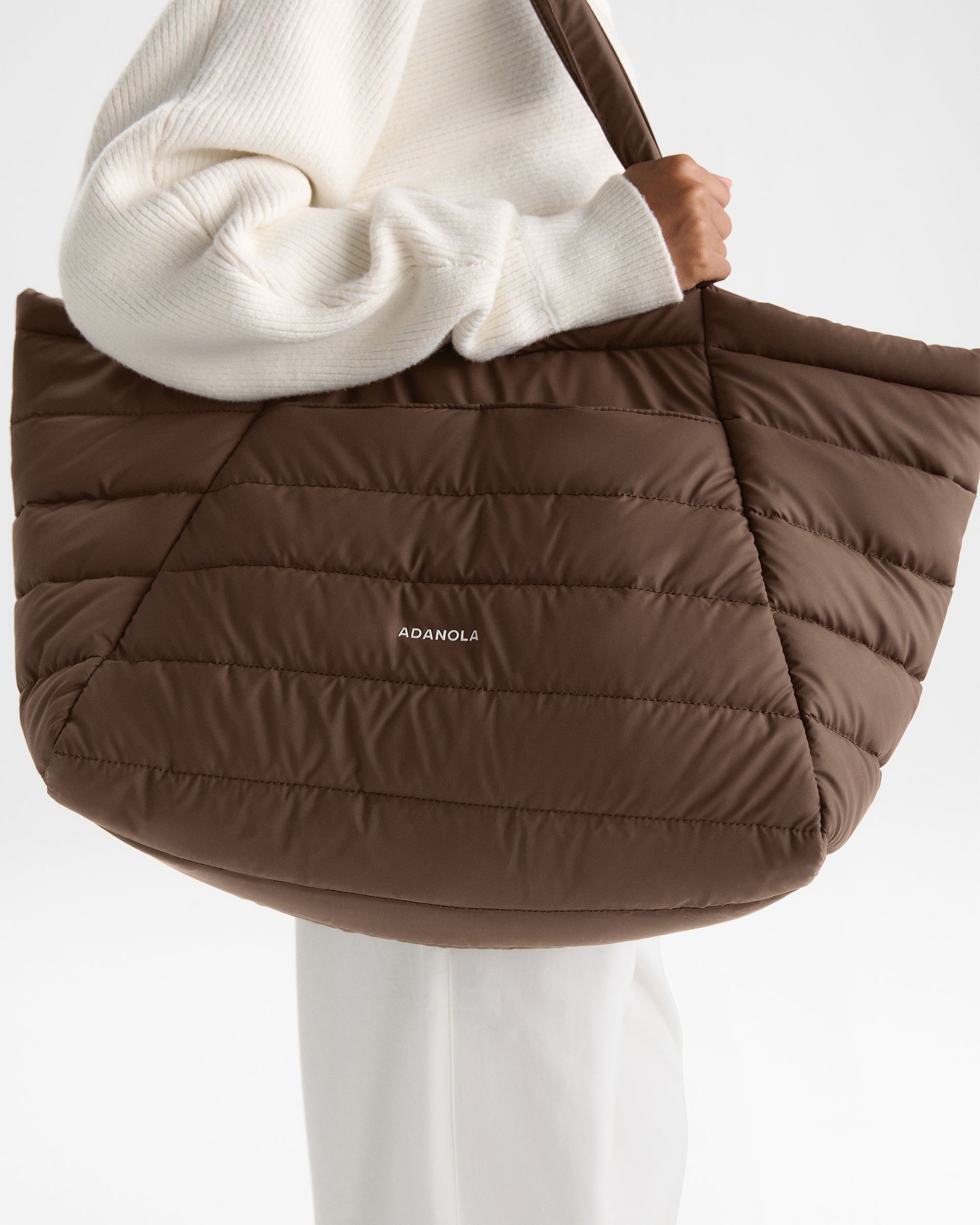 Coated Quilted Tote Bag - Chocolate Brown