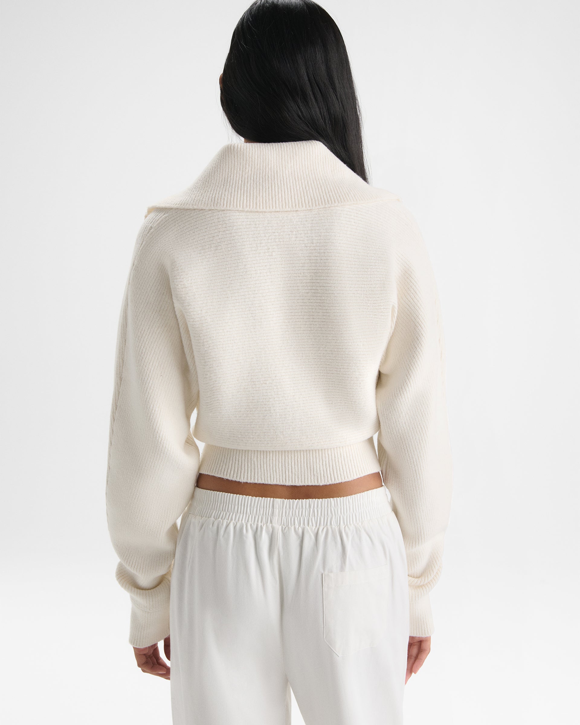 Rib Knit Henley Sweatshirt - Marshmallow White
