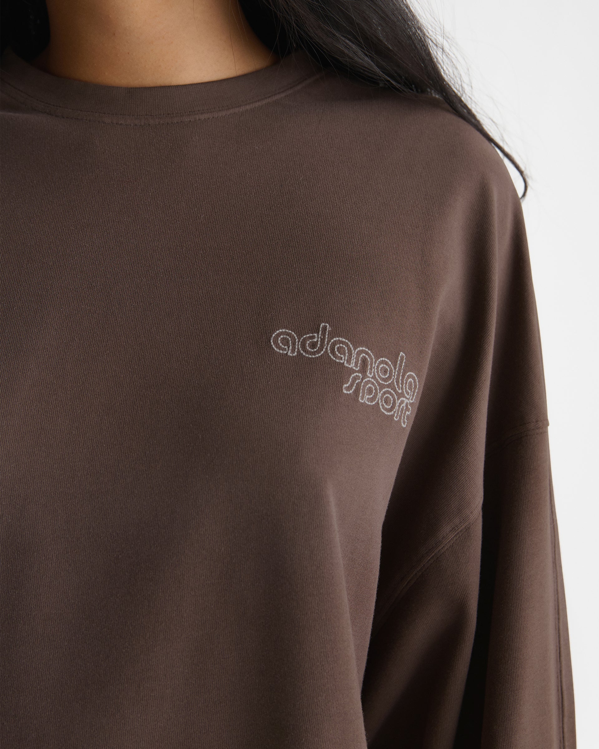 Adanola Sport Washed Long Sleeve Top - Chocolate Brown/Marshmallow White