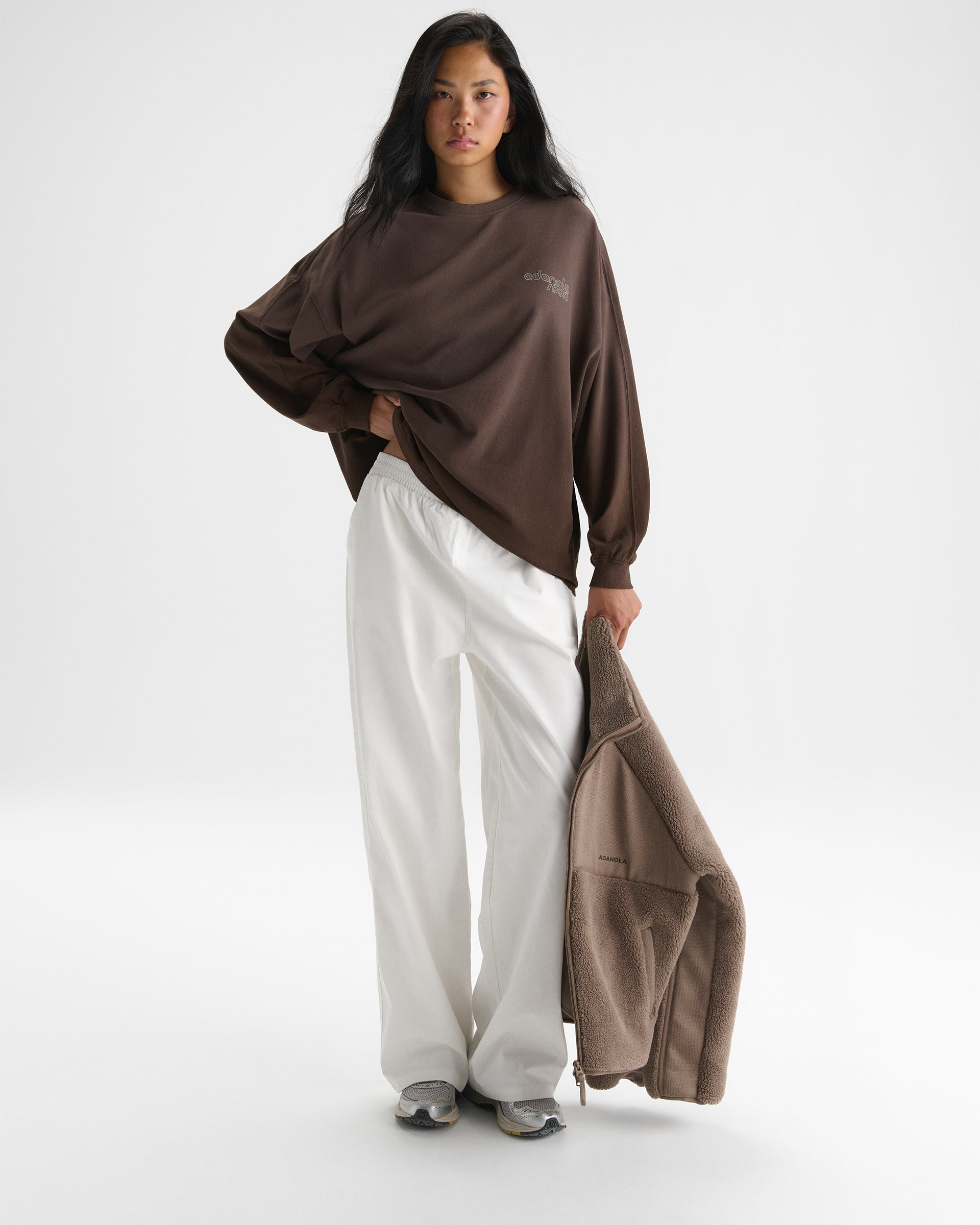 Adanola Sport Washed Long Sleeve Top - Chocolate Brown/Marshmallow White