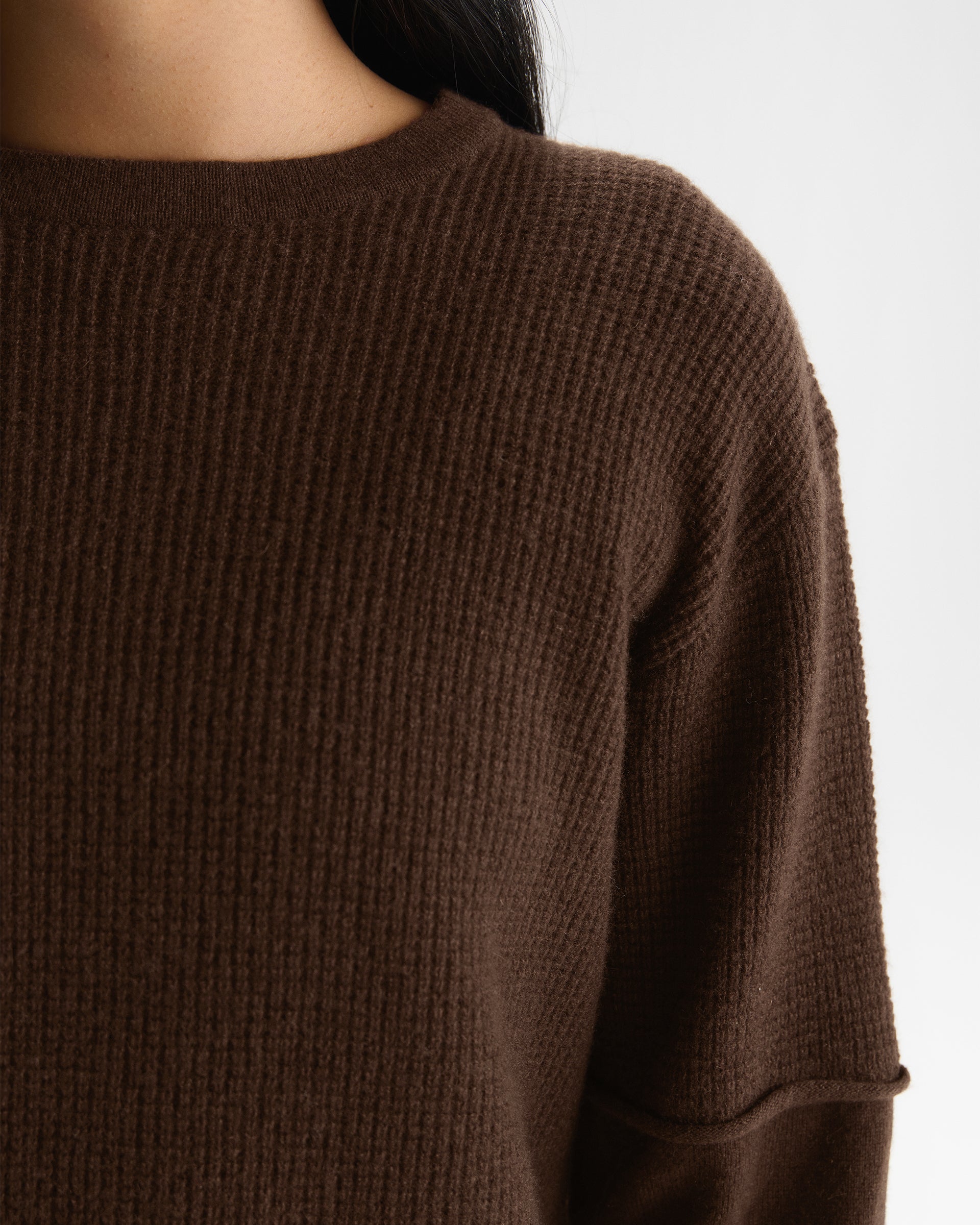 Double Layered Cashmere Knit Long Sleeve Top - Chocolate Brown
