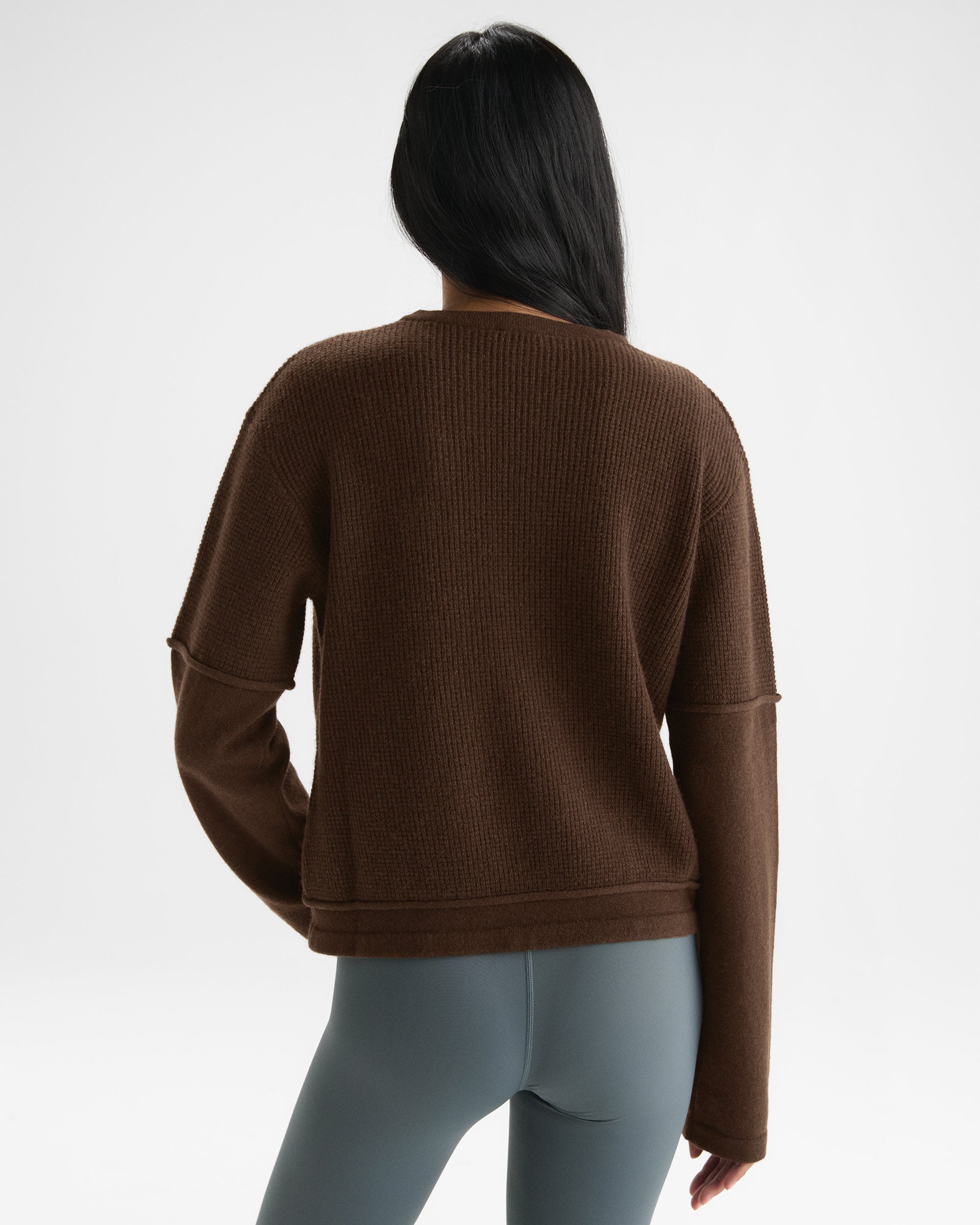 Double Layered Cashmere Knit Long Sleeve Top - Chocolate Brown