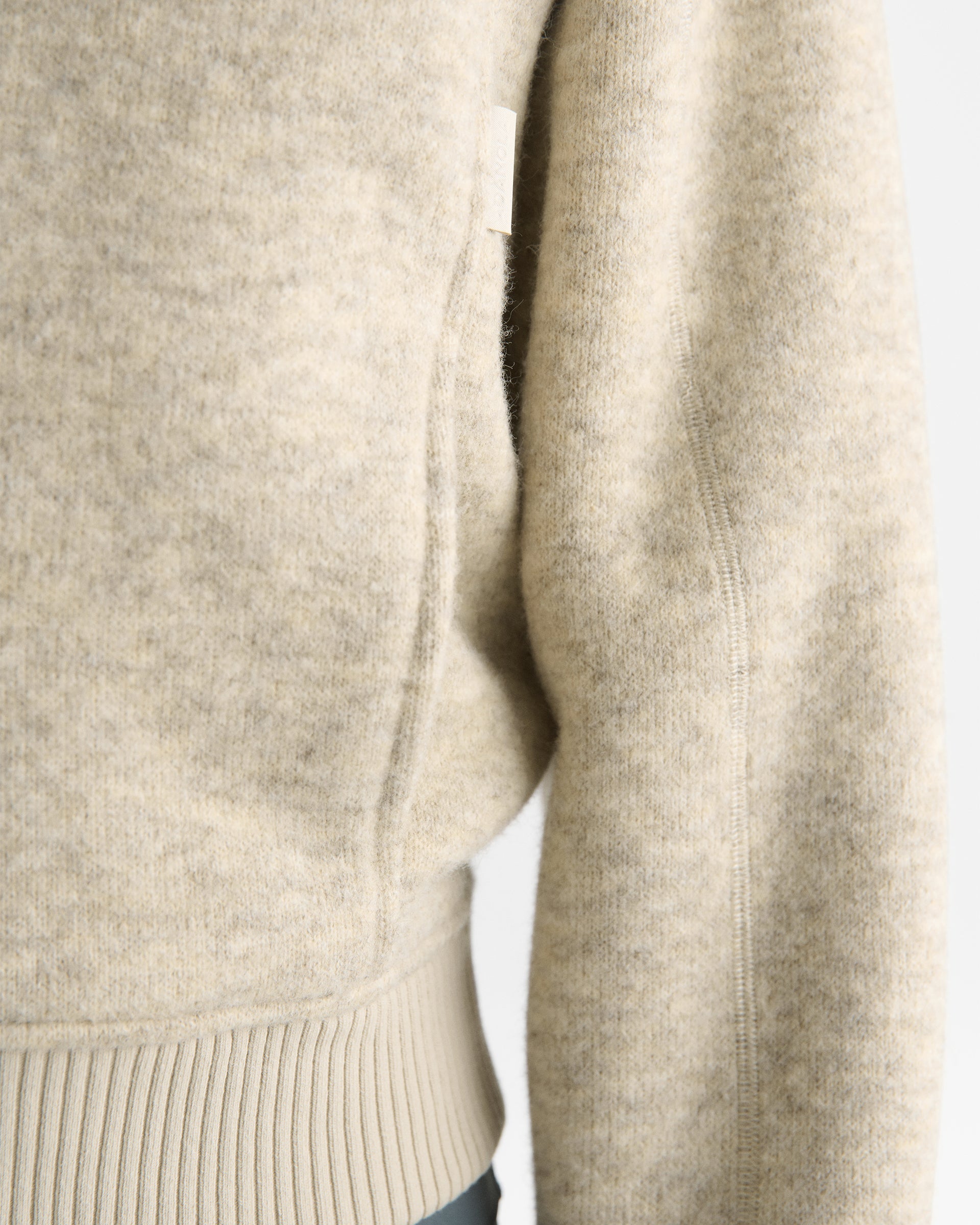 Bonded Knit Hooded Zip Through Fleece - Oatmeal Marl
