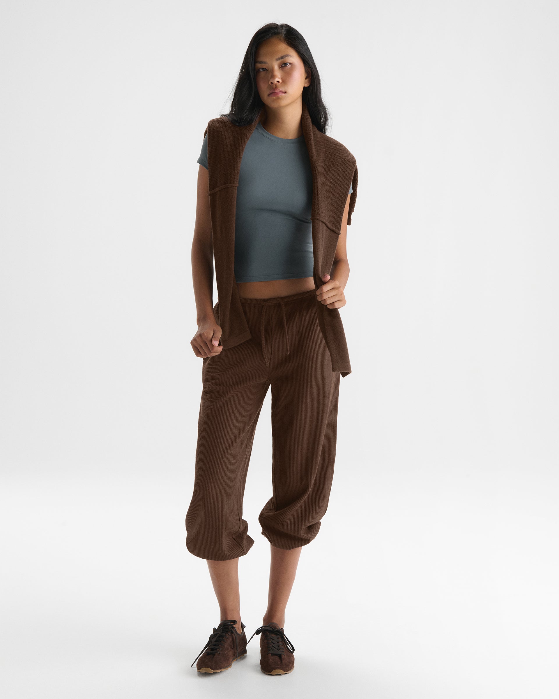 Rib Cuffed Trousers - Chocolate Brown