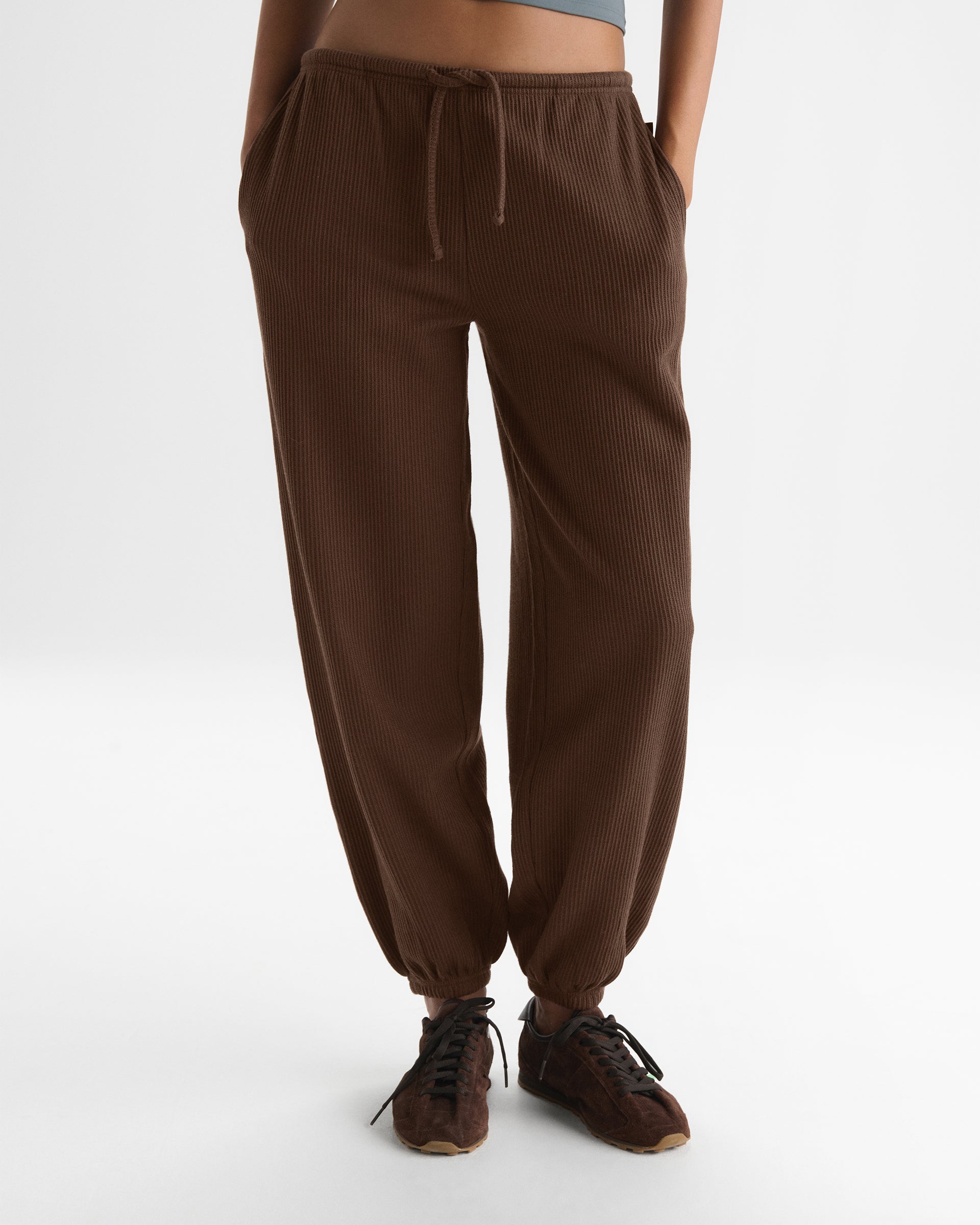 Rib Cuffed Trousers - Chocolate Brown