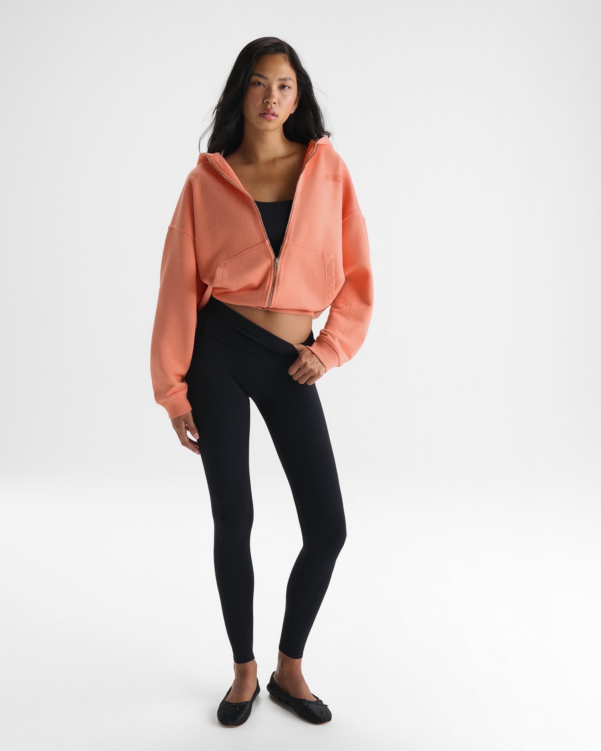 Varsity Washed Relaxed Zip Through Hoodie - Melon Sorbet